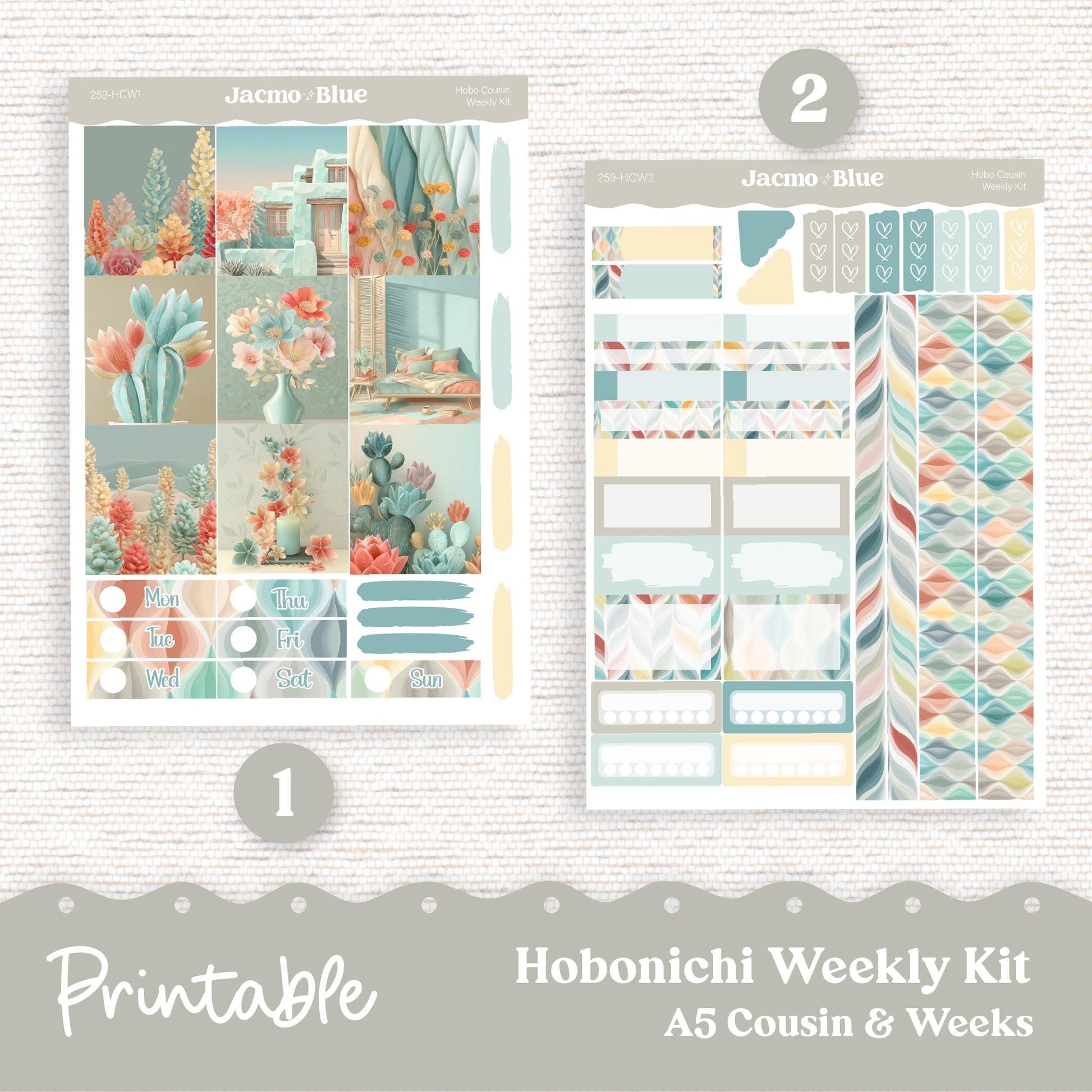 PRINTABLE Hobonichi Weekly Sticker Kit Cousin & Weeks Planner Stickers - Silhouette Cricut Transparent PNG Files 259P Southwestern Zen