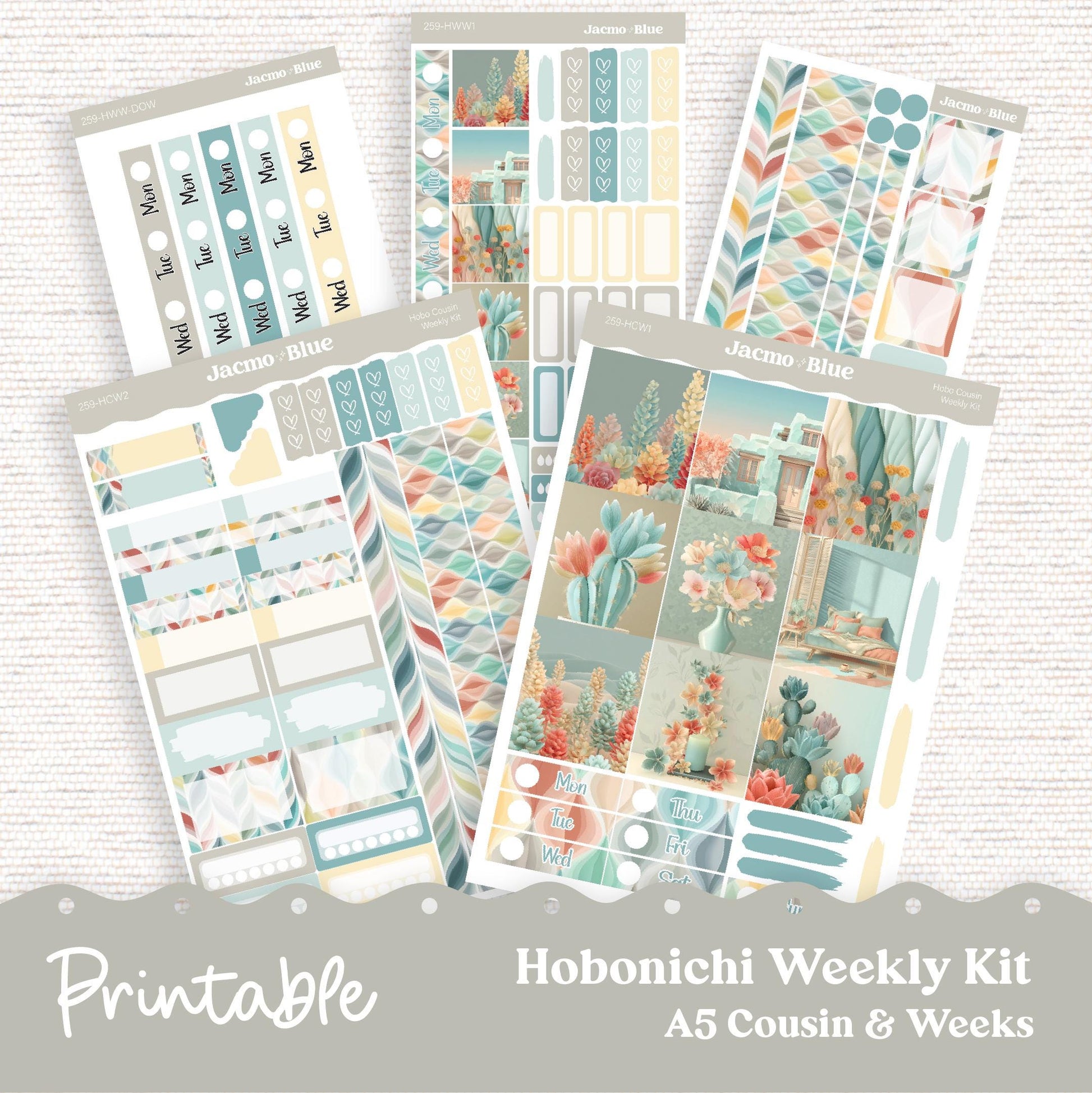 PRINTABLE Hobonichi Weekly Sticker Kit Cousin & Weeks Planner Stickers - Silhouette Cricut Transparent PNG Files 259P Southwestern Zen