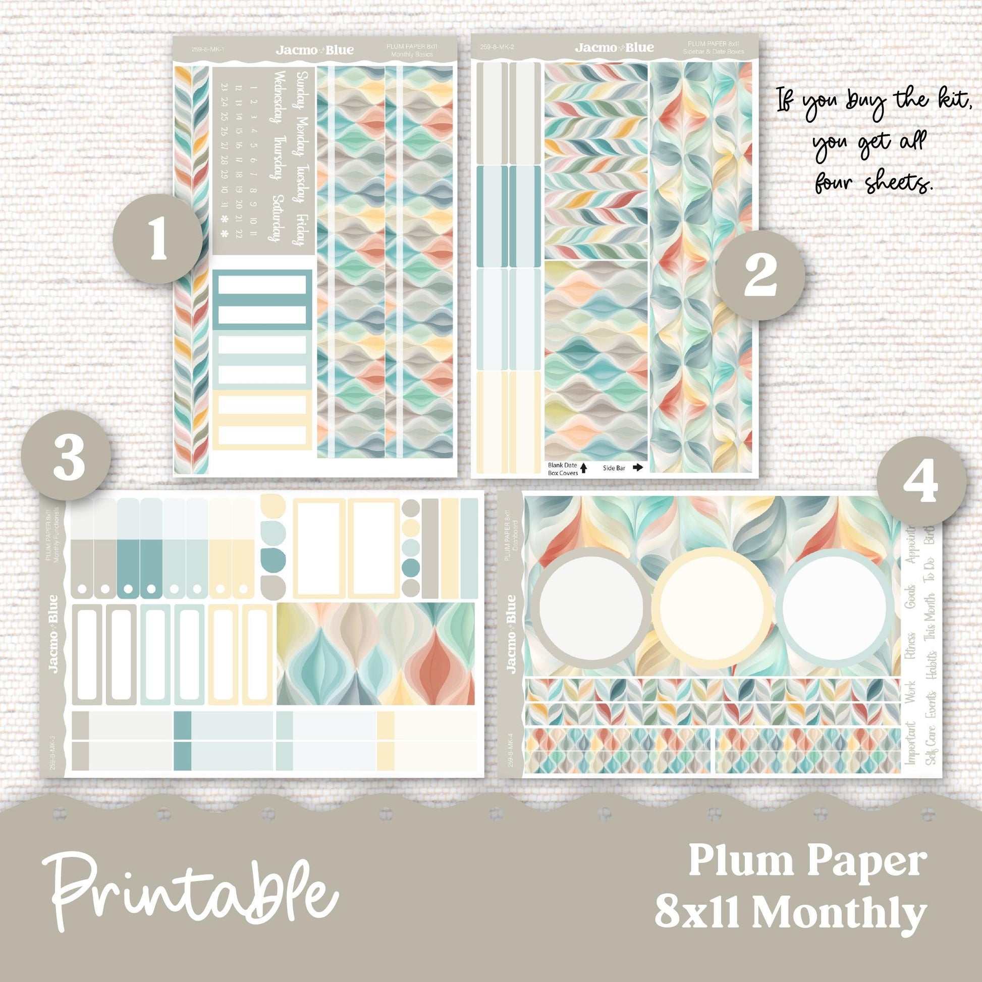Plum Paper Planner PRINTABLE Monthly Stickers 8x11 7x9 A5 Print and Cut - Cricut Silhouette - 259P Southwestern Zen