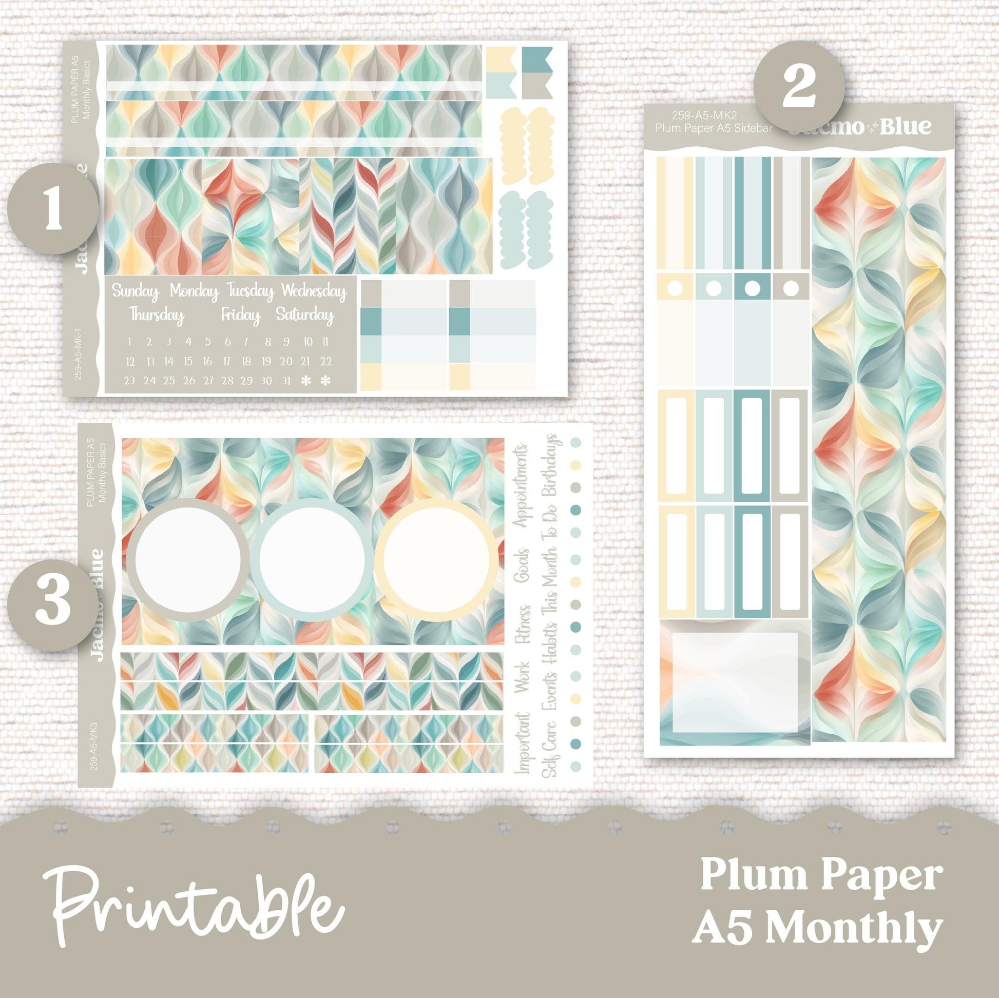 Plum Paper Planner PRINTABLE Monthly Stickers 8x11 7x9 A5 Print and Cut - Cricut Silhouette - 259P Southwestern Zen