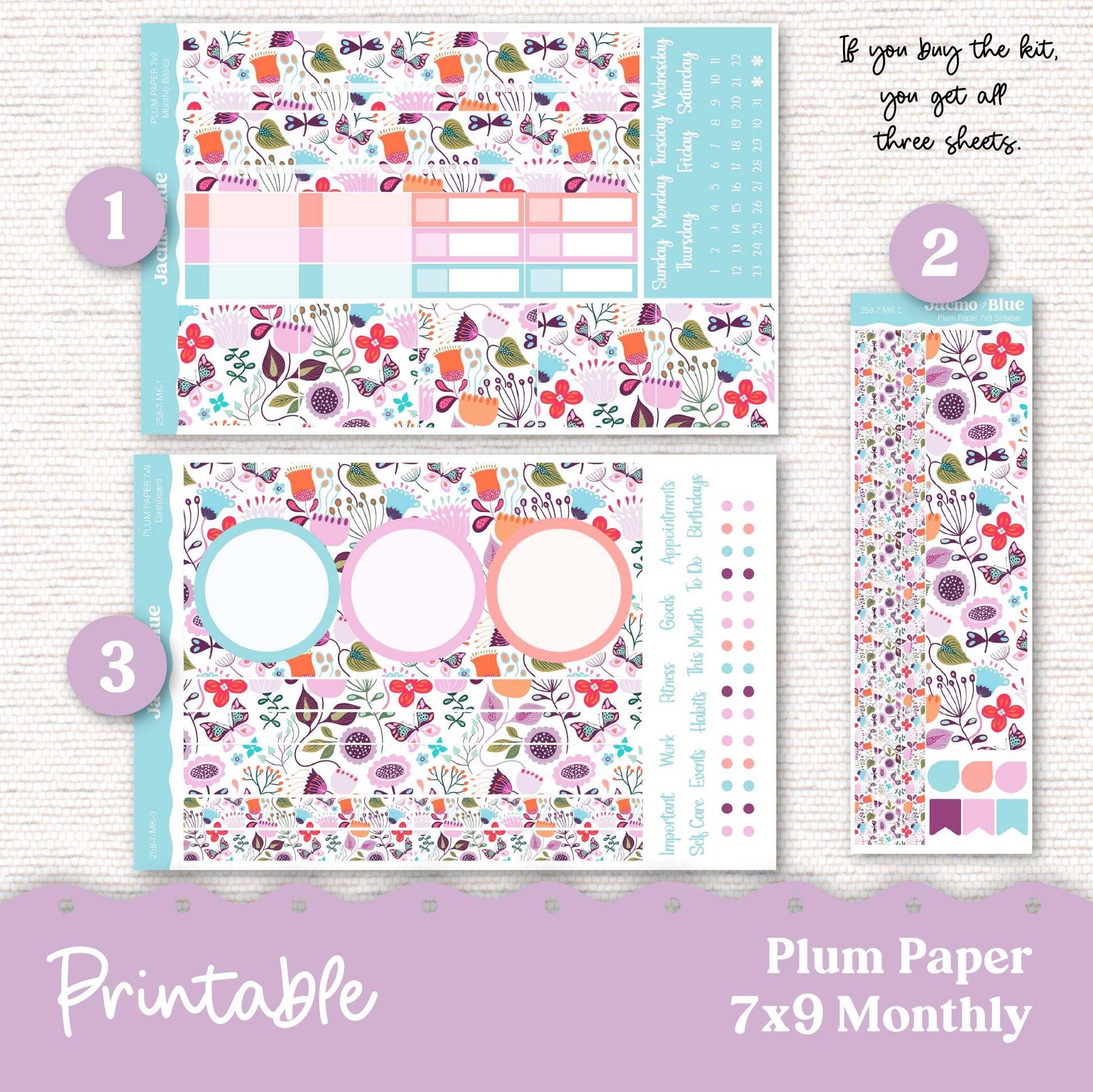 Plum Paper Planner PRINTABLE Monthly Stickers 8x11 7x9 A5 Print and Cut - Cricut Silhouette - 258P Lavender Doodle