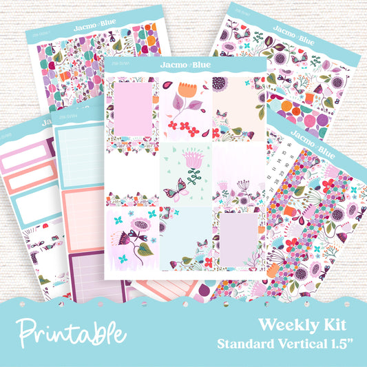 258P PRINTABLE Weekly Sticker Kit Vertical Planner Stickers Erin Condren - Silhouette Cricut Summer Weekly Stickers 1.5" columns Lavender