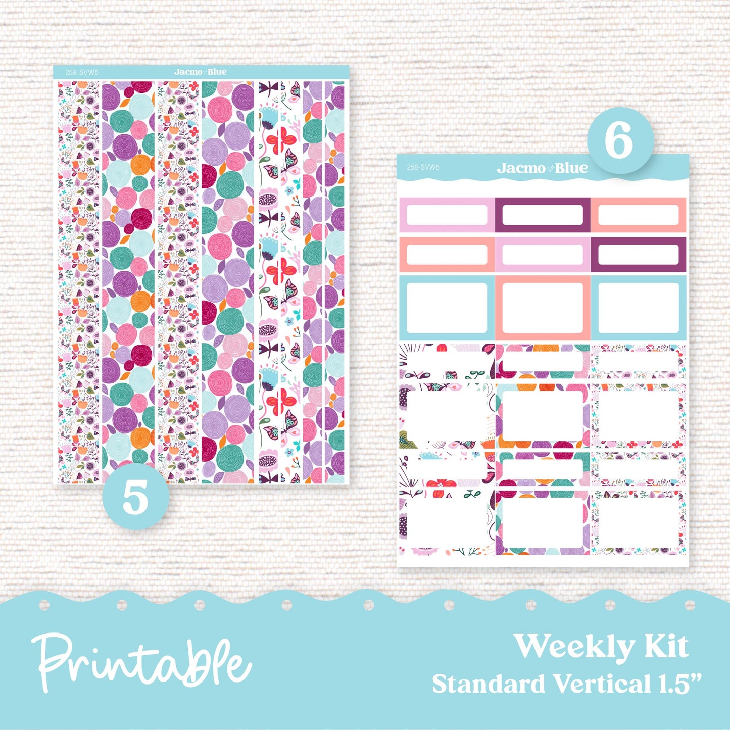 258P PRINTABLE Weekly Sticker Kit Vertical Planner Stickers Erin Condren - Silhouette Cricut Summer Weekly Stickers 1.5" columns Lavender