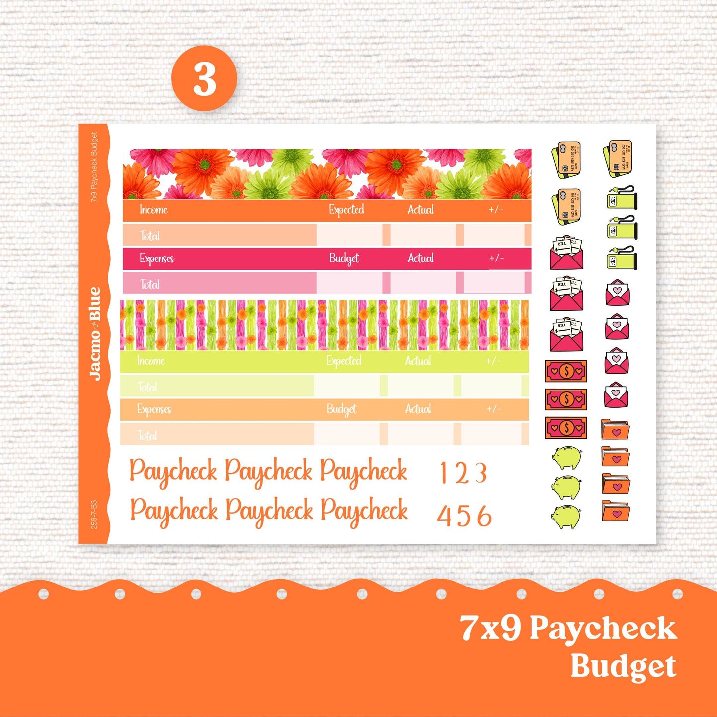 7x9 Budget Planner Sticker Kit Budget by Paycheck Trackers - Kit 256 Bright Gerber Daisies