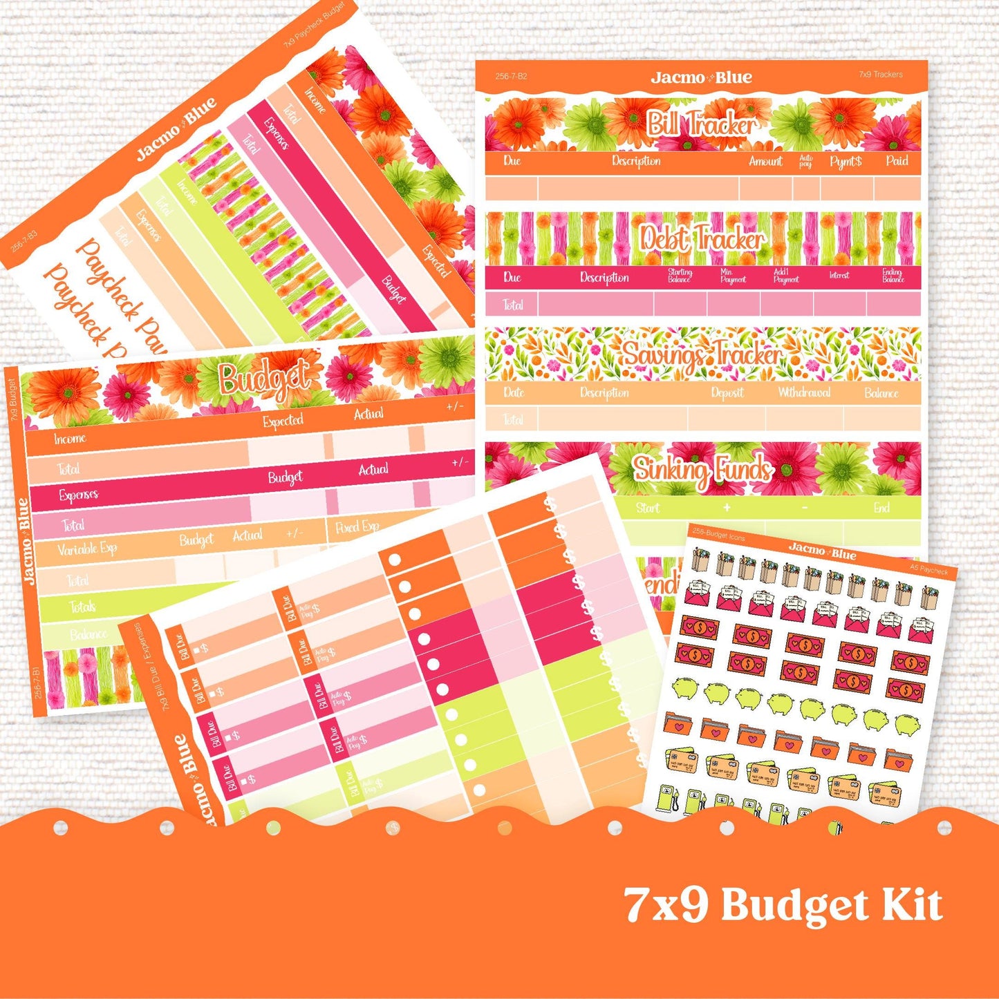 7x9 Budget Planner Sticker Kit Budget by Paycheck Trackers - Kit 256 Bright Gerber Daisies