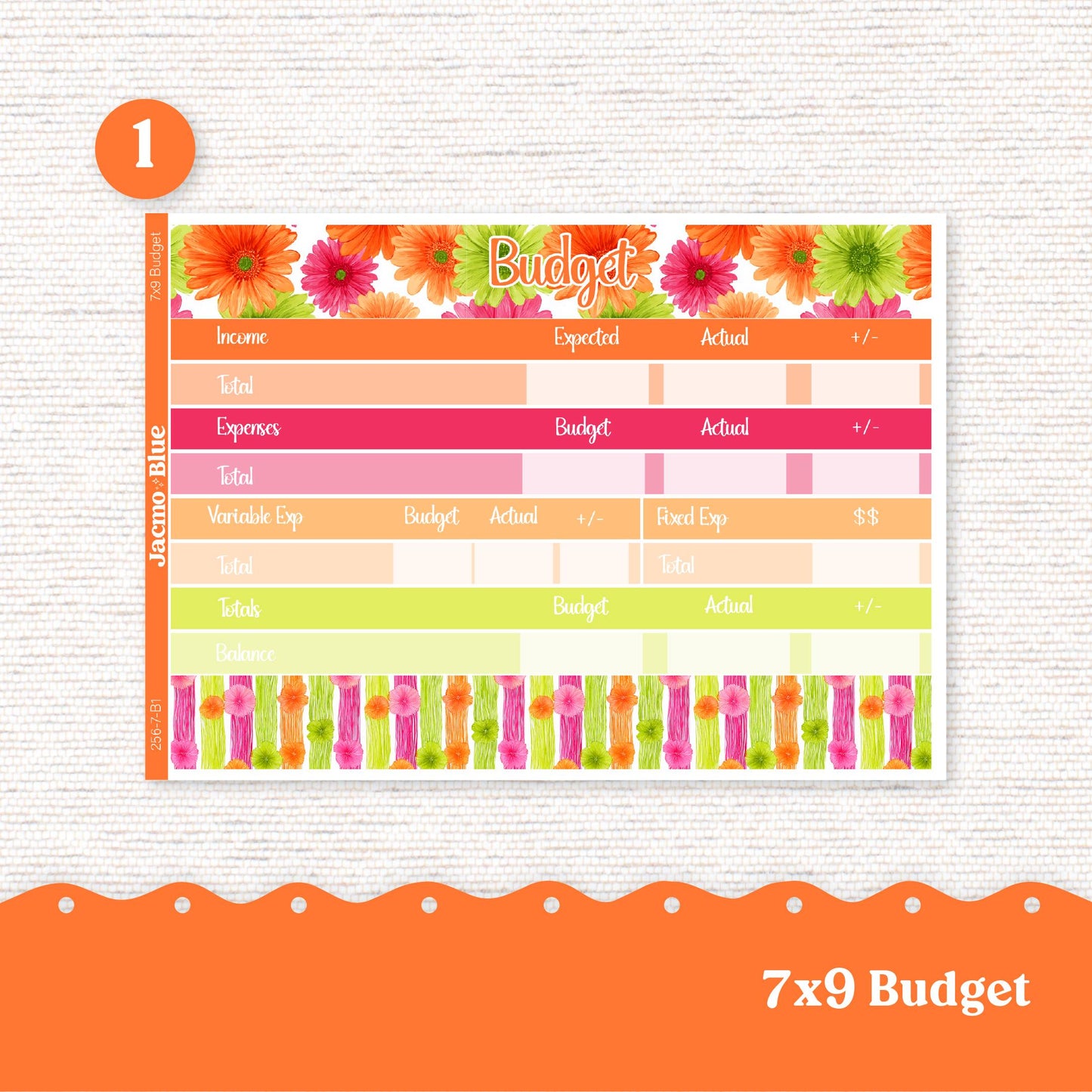 7x9 Budget Planner Sticker Kit Budget by Paycheck Trackers - Kit 256 Bright Gerber Daisies