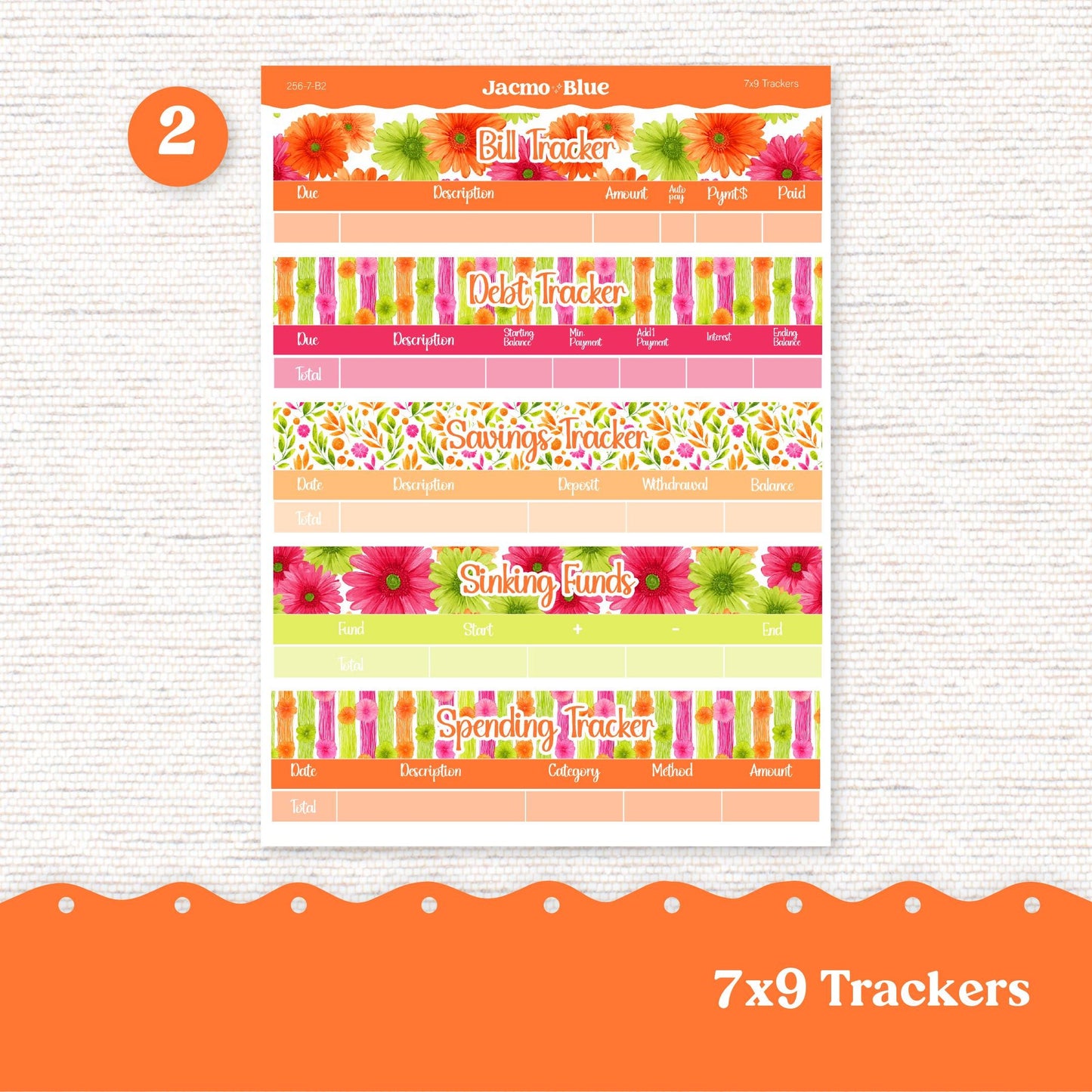 7x9 Budget Planner Sticker Kit Budget by Paycheck Trackers - Kit 256 Bright Gerber Daisies