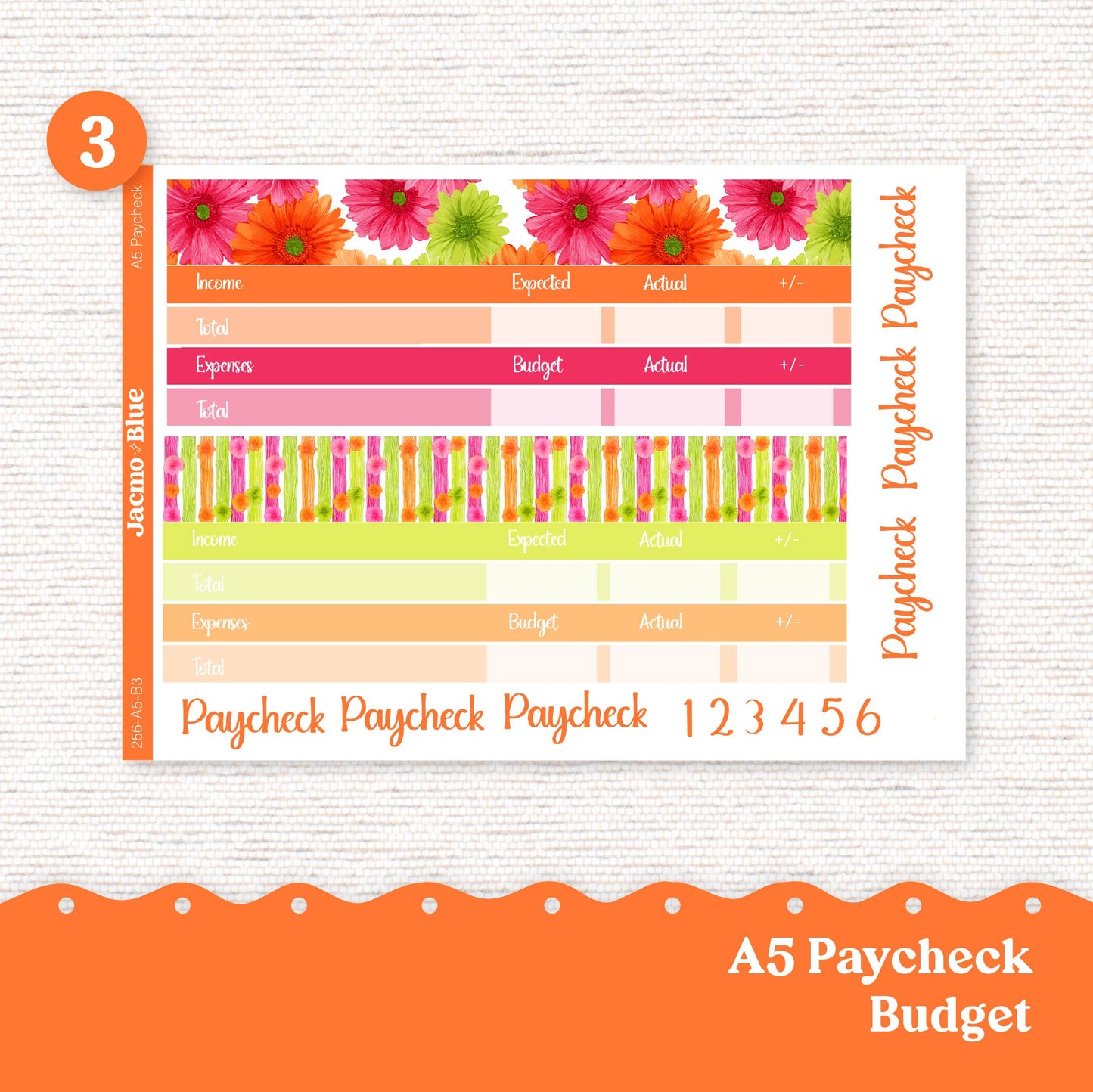 A5 Budget Planner Sticker Kit Budget by Paycheck Trackers - Kit 256 Bright Gerber Daisies