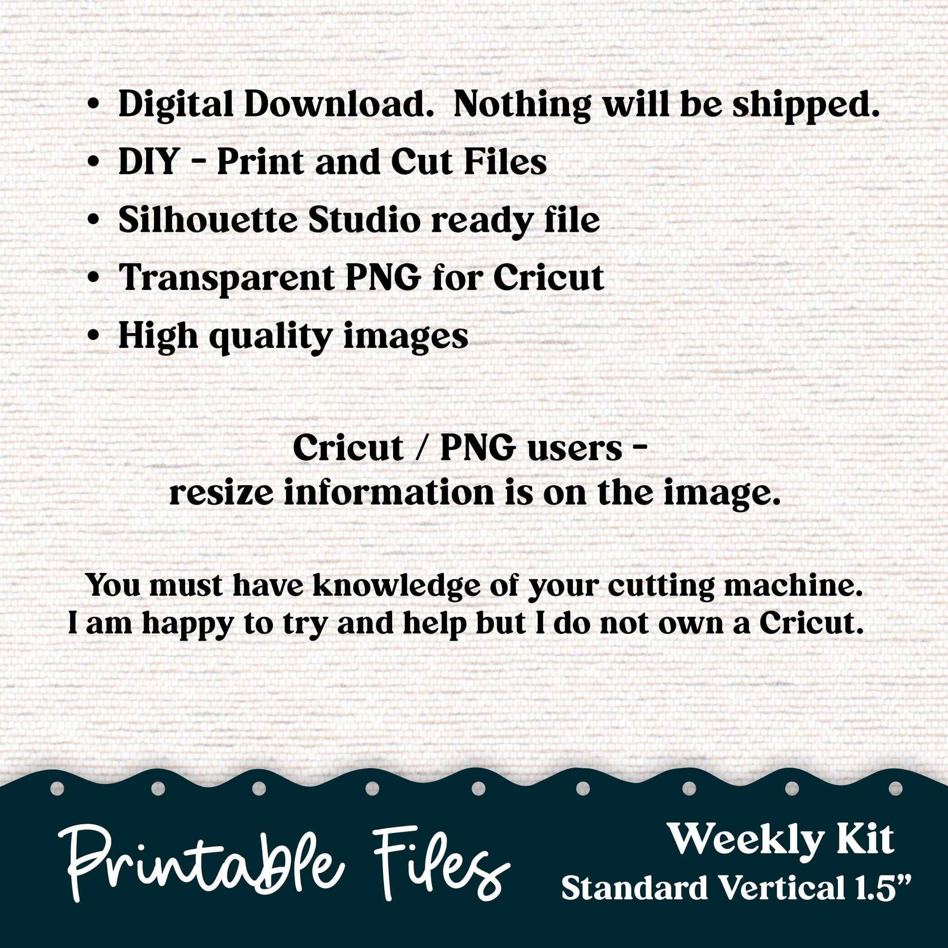 PRINTABLE 8x11 Weekly Vertical Priorities Sticker Kit Plum Paper Silhouette Cricut Transparent PNG Files 228P December Swirls