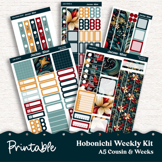 PRINTABLE Hobonichi Cousin & Weeks Weekly Sticker Kit - Silhouette Cricut Transparent PNG Files 228P December Swirls Christmas