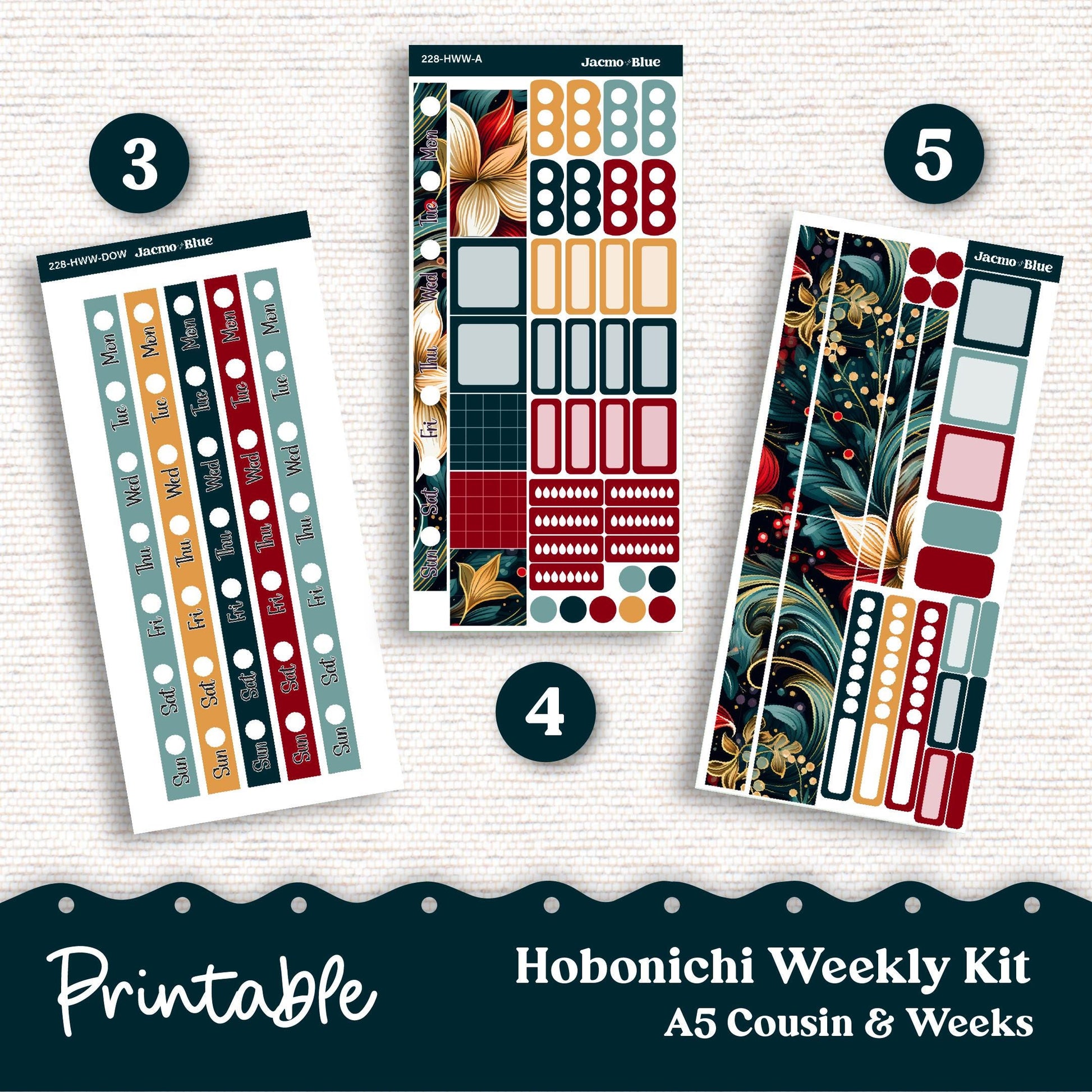 PRINTABLE Hobonichi Cousin & Weeks Weekly Sticker Kit - Silhouette Cricut Transparent PNG Files 228P December Swirls Christmas