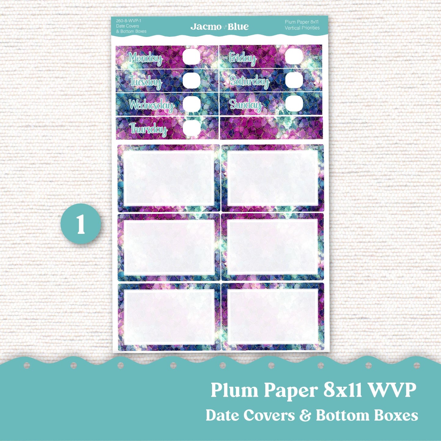 Weekly Vertical Priorities Plum Paper Planner Stickers Kit 260 Crackle 7x9 or 8x11