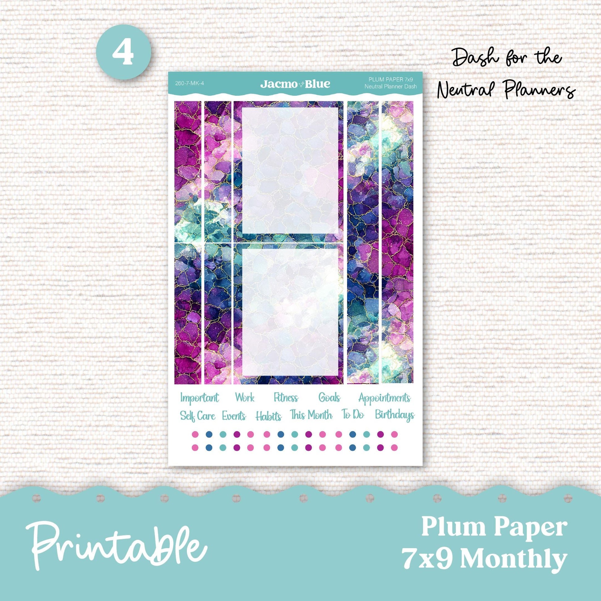 Plum Paper Planner PRINTABLE Monthly Stickers 8x11 7x9 A5 Print and Cut - Cricut Silhouette - 260P Crackle