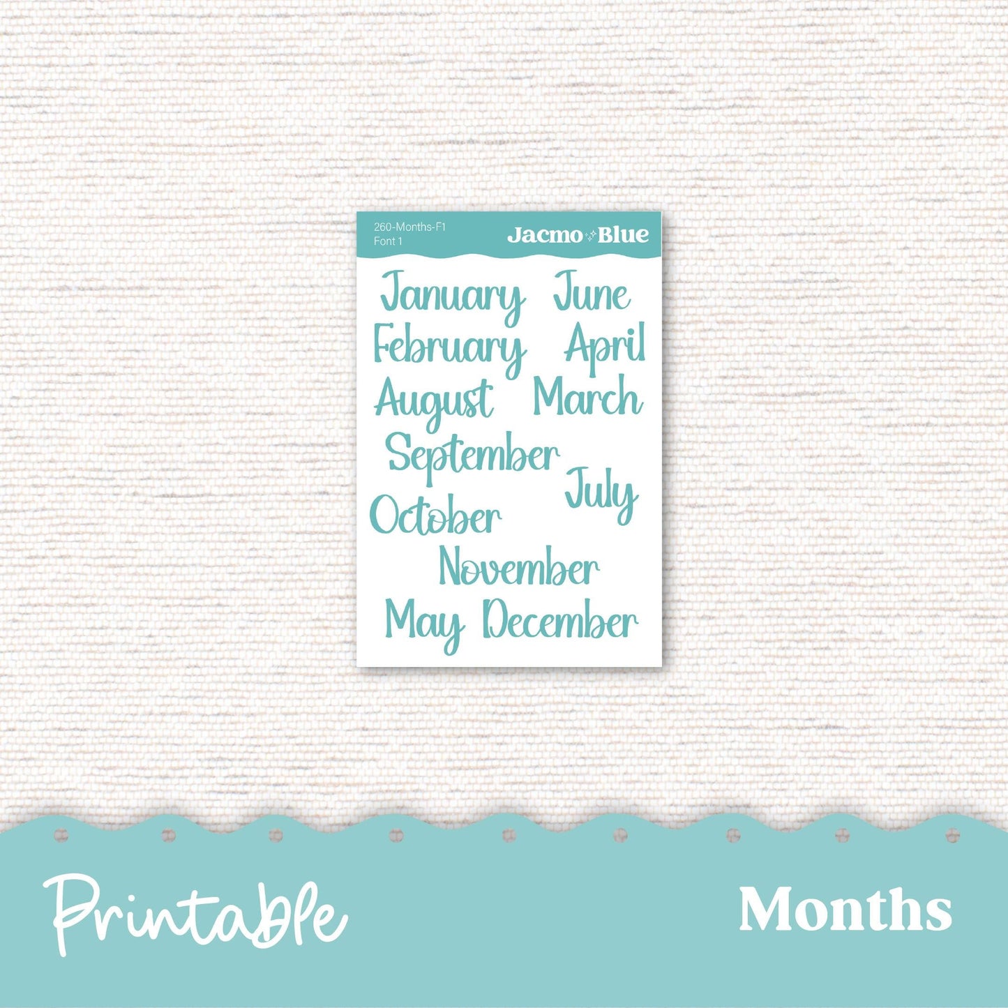 Hobonichi PRINTABLE Monthly Planner Stickers for Hobo Cousin A5 - Print and Cut Silhouette and Cricut - 260P Crackle