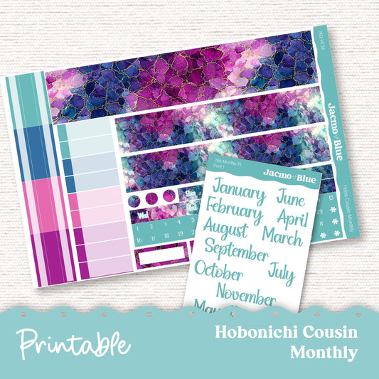 Hobonichi PRINTABLE Monthly Planner Stickers for Hobo Cousin A5 - Print and Cut Silhouette and Cricut - 260P Crackle