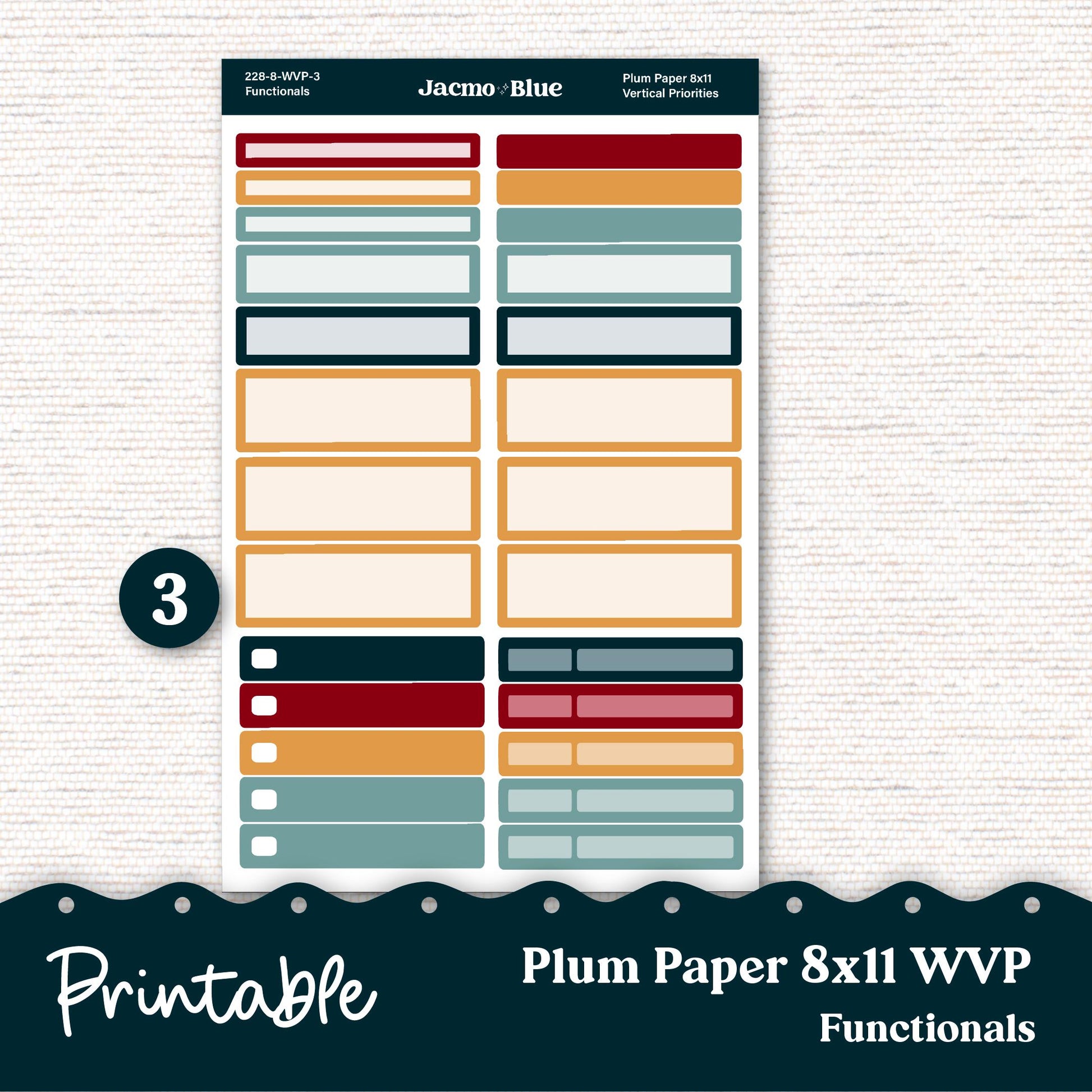 PRINTABLE 8x11 Weekly Vertical Priorities Sticker Kit Plum Paper Silhouette Cricut Transparent PNG Files 228P December Swirls