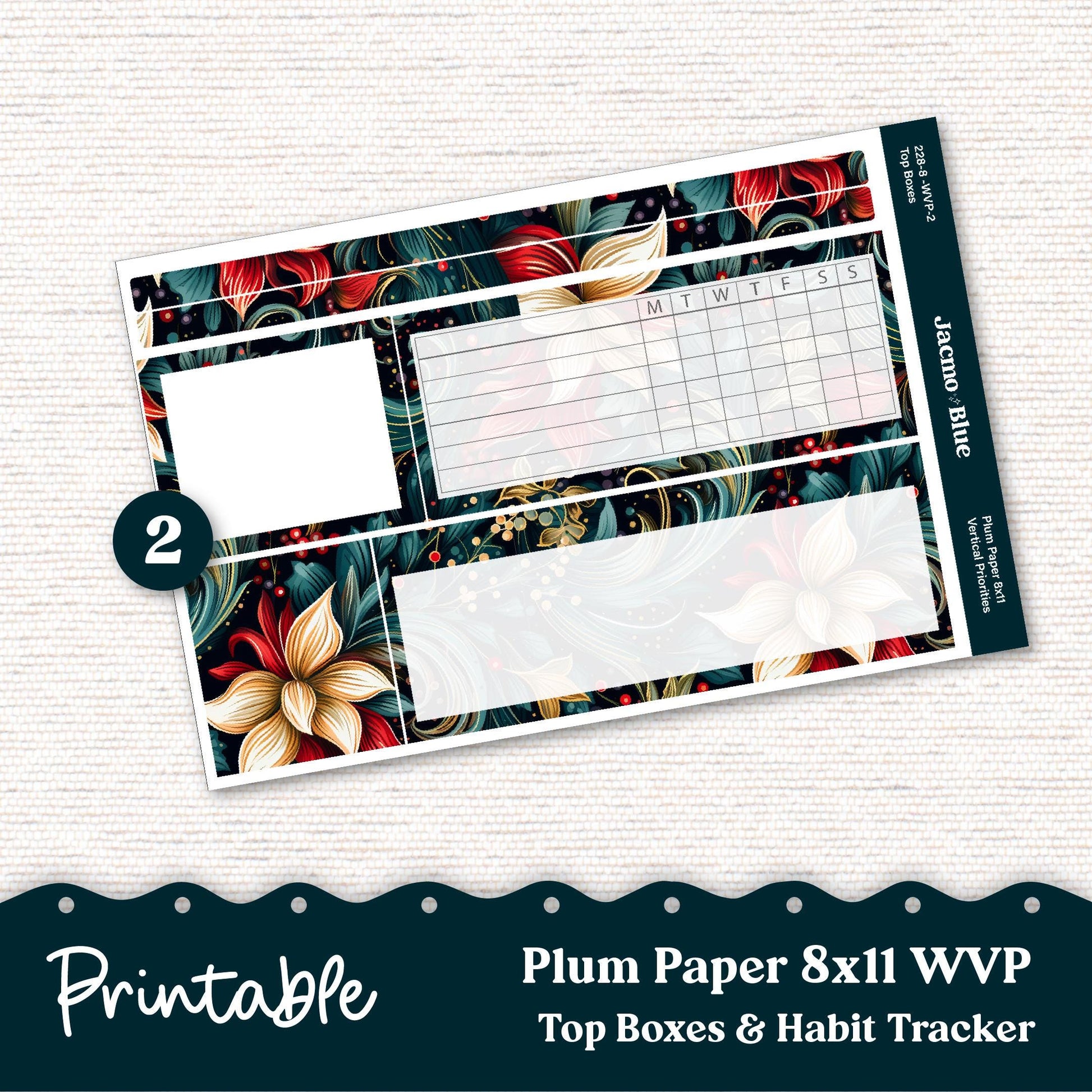 PRINTABLE 8x11 Weekly Vertical Priorities Sticker Kit Plum Paper Silhouette Cricut Transparent PNG Files 228P December Swirls