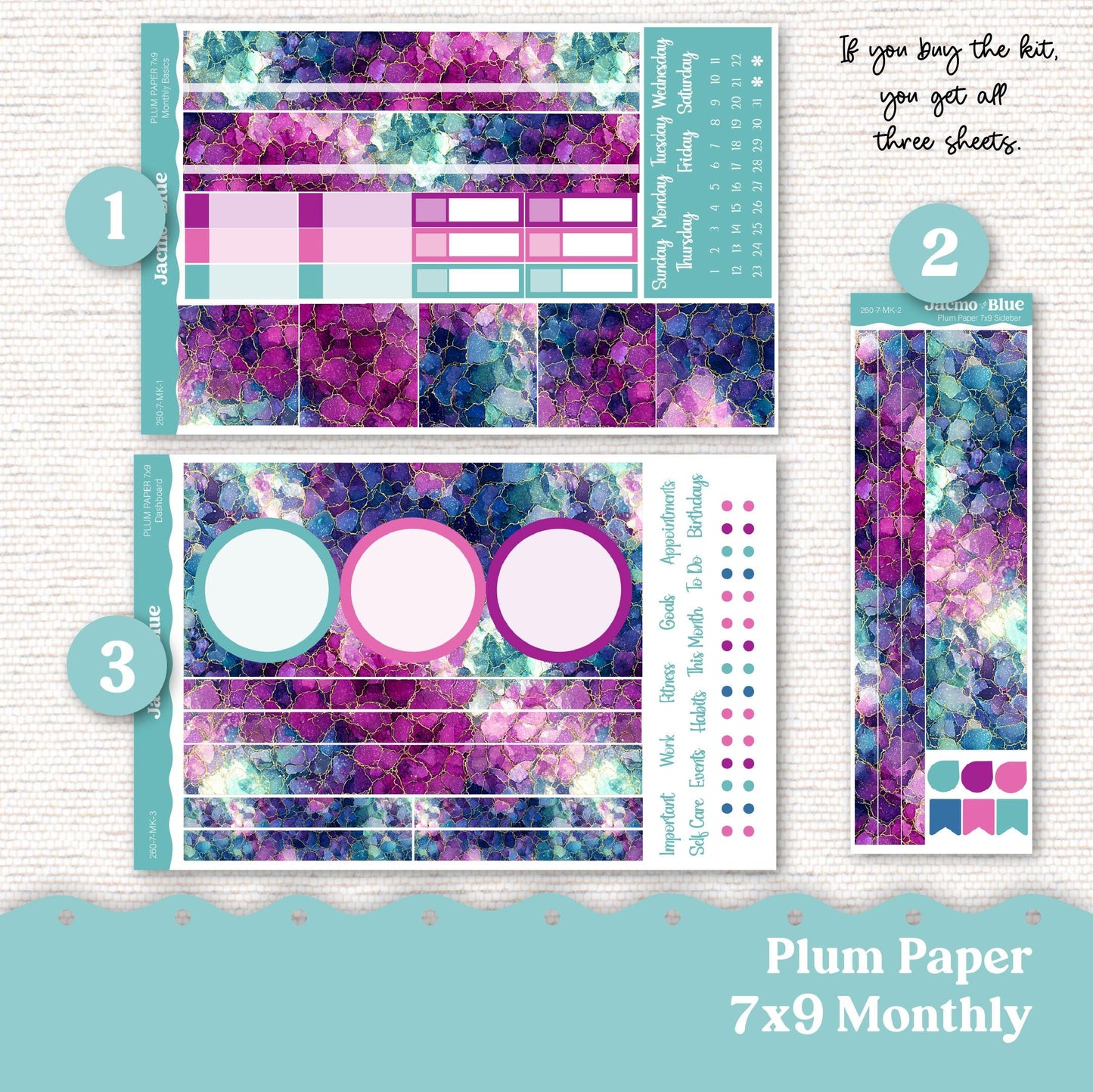 Plum Paper Monthly Sticker Kit for 8x11 7x9 A5 Planners Stickers - Kit 260 Crackle