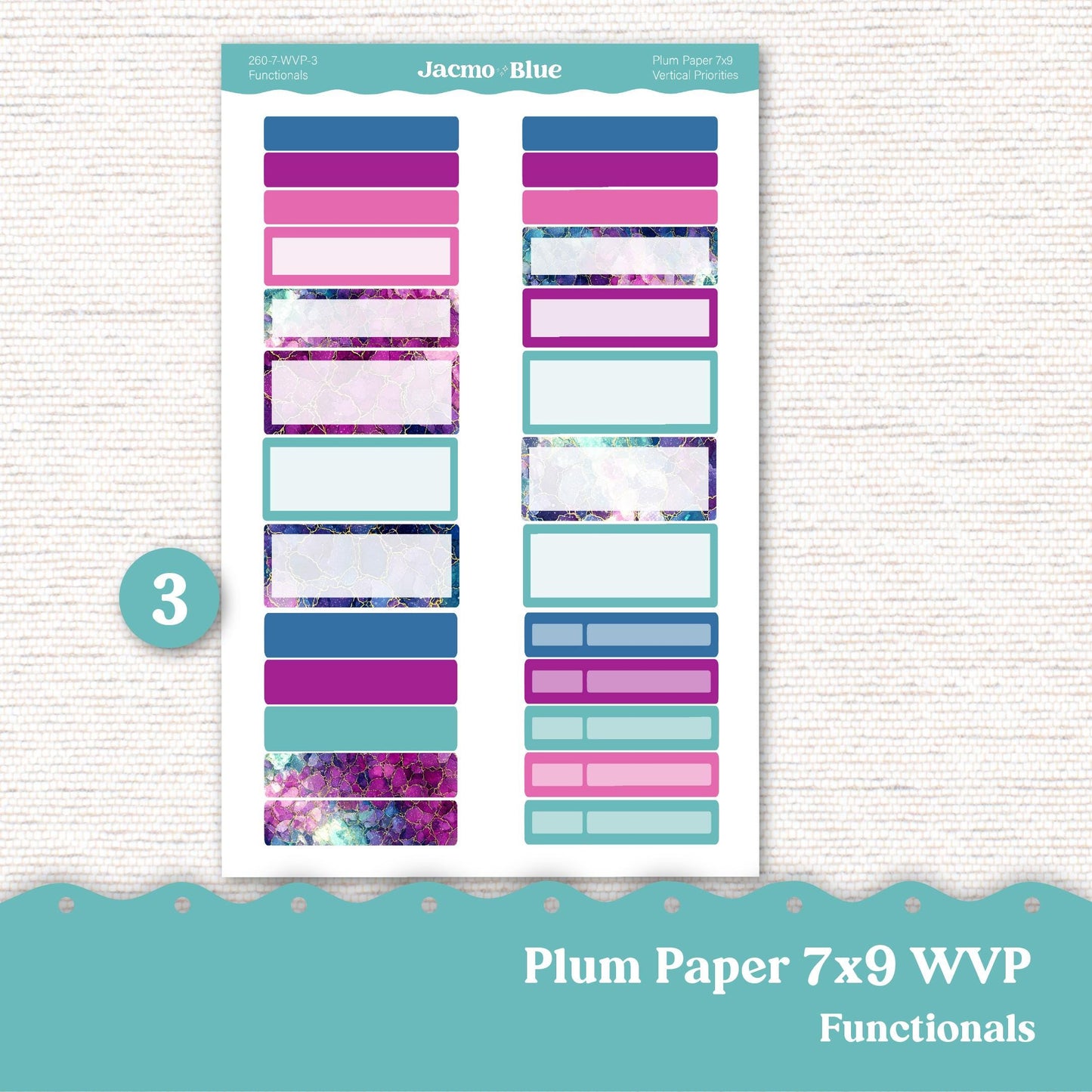Weekly Vertical Priorities Plum Paper Planner Stickers Kit 260 Crackle 7x9 or 8x11