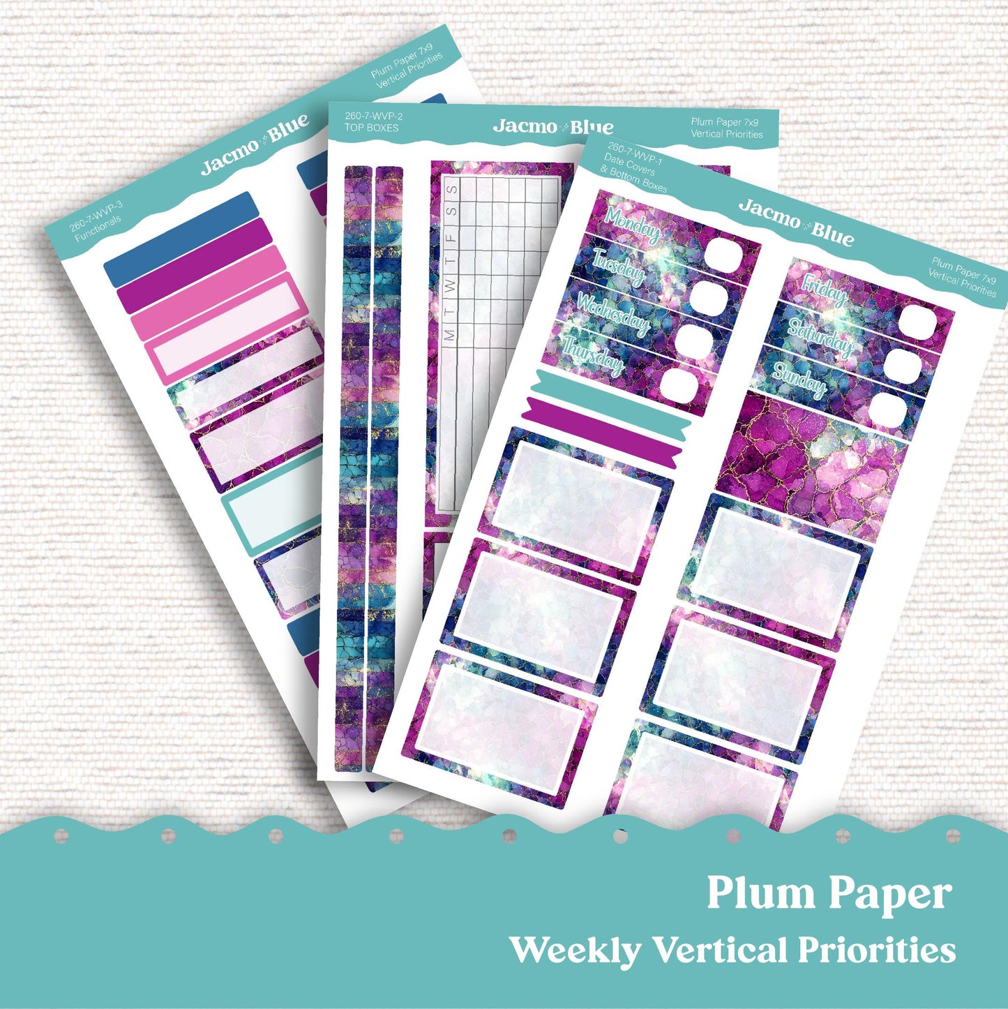 Weekly Vertical Priorities Plum Paper Planner Stickers Kit 260 Crackle 7x9 or 8x11