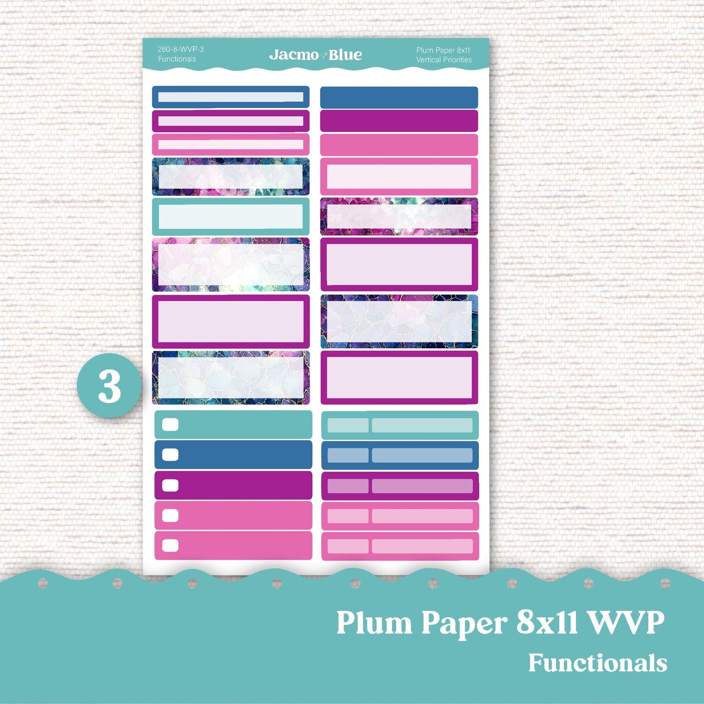 Weekly Vertical Priorities Plum Paper Planner Stickers Kit 260 Crackle 7x9 or 8x11