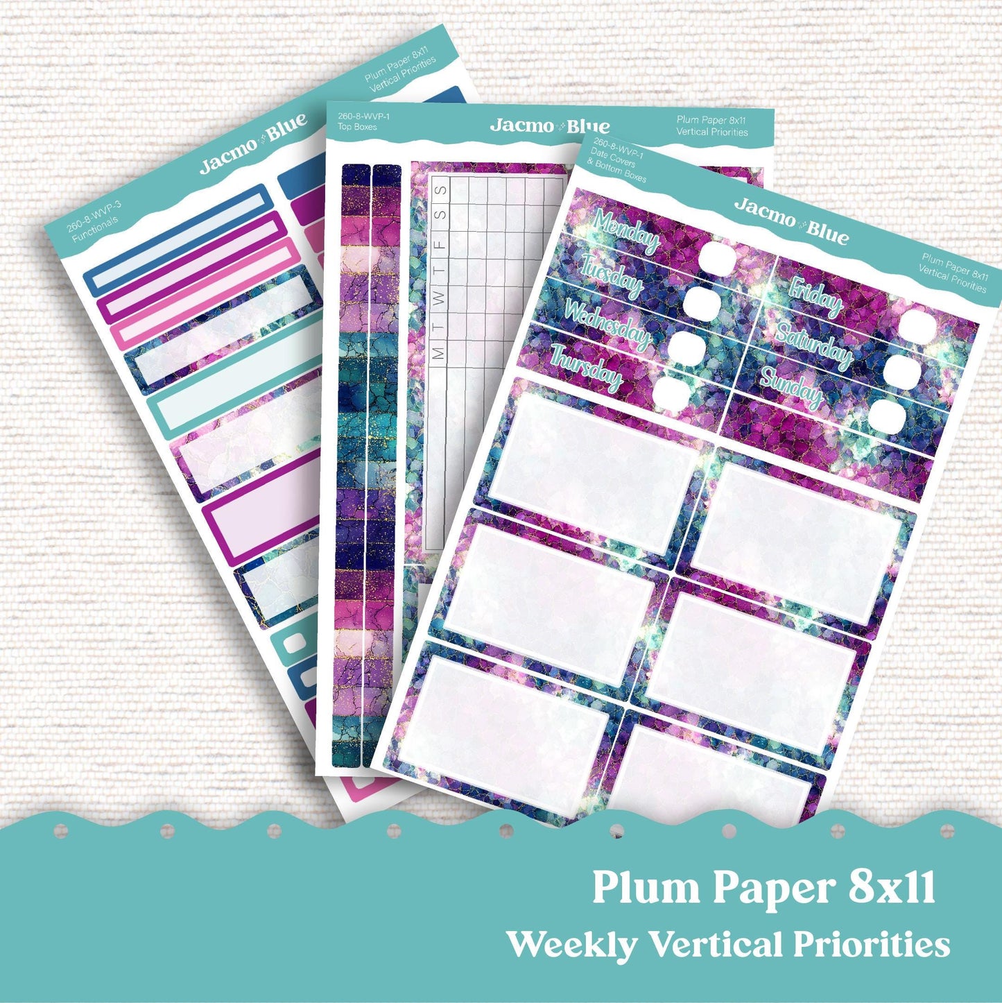 Weekly Vertical Priorities Plum Paper Planner Stickers Kit 260 Crackle 7x9 or 8x11