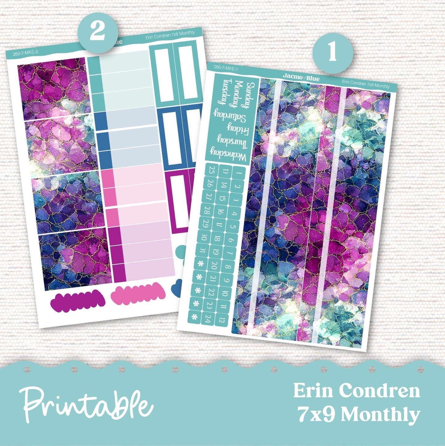 PRINTABLE Monthly Planner Stickers for Erin Condren 7x9 and A5 - Print and Cut Silhouette and Cricut - 260P Crackle