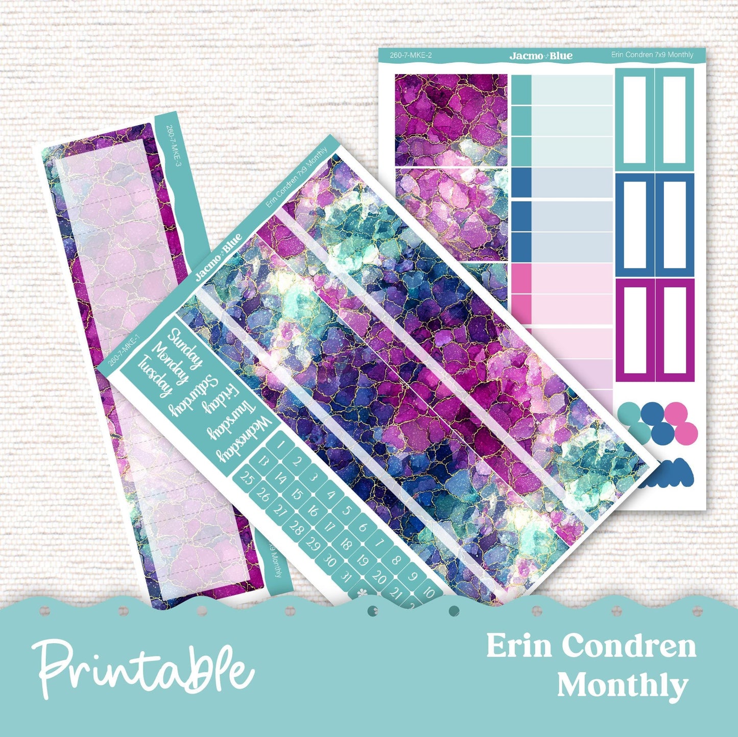 PRINTABLE Monthly Planner Stickers for Erin Condren 7x9 and A5 - Print and Cut Silhouette and Cricut - 260P Crackle