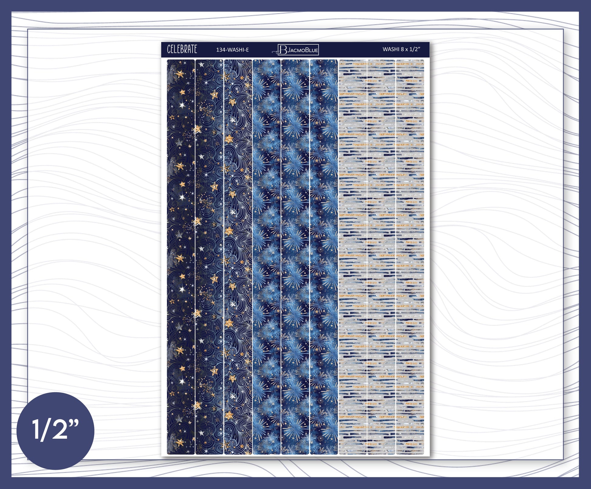 Washi Strips Stickers - 8 Inches Long - KIT 134 Celebrate | New Year's Eve | Winter Night | Fireworks