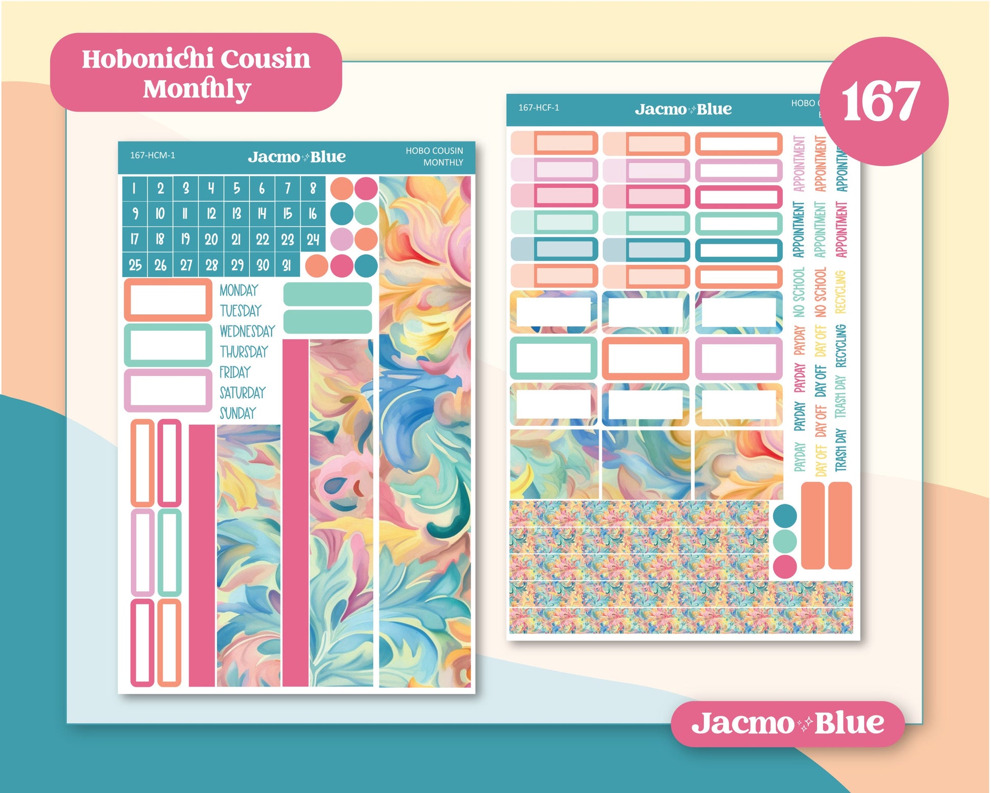 Fantasy Botanicals Hobonichi Cousin Monthly Planner Stickers Kit 167