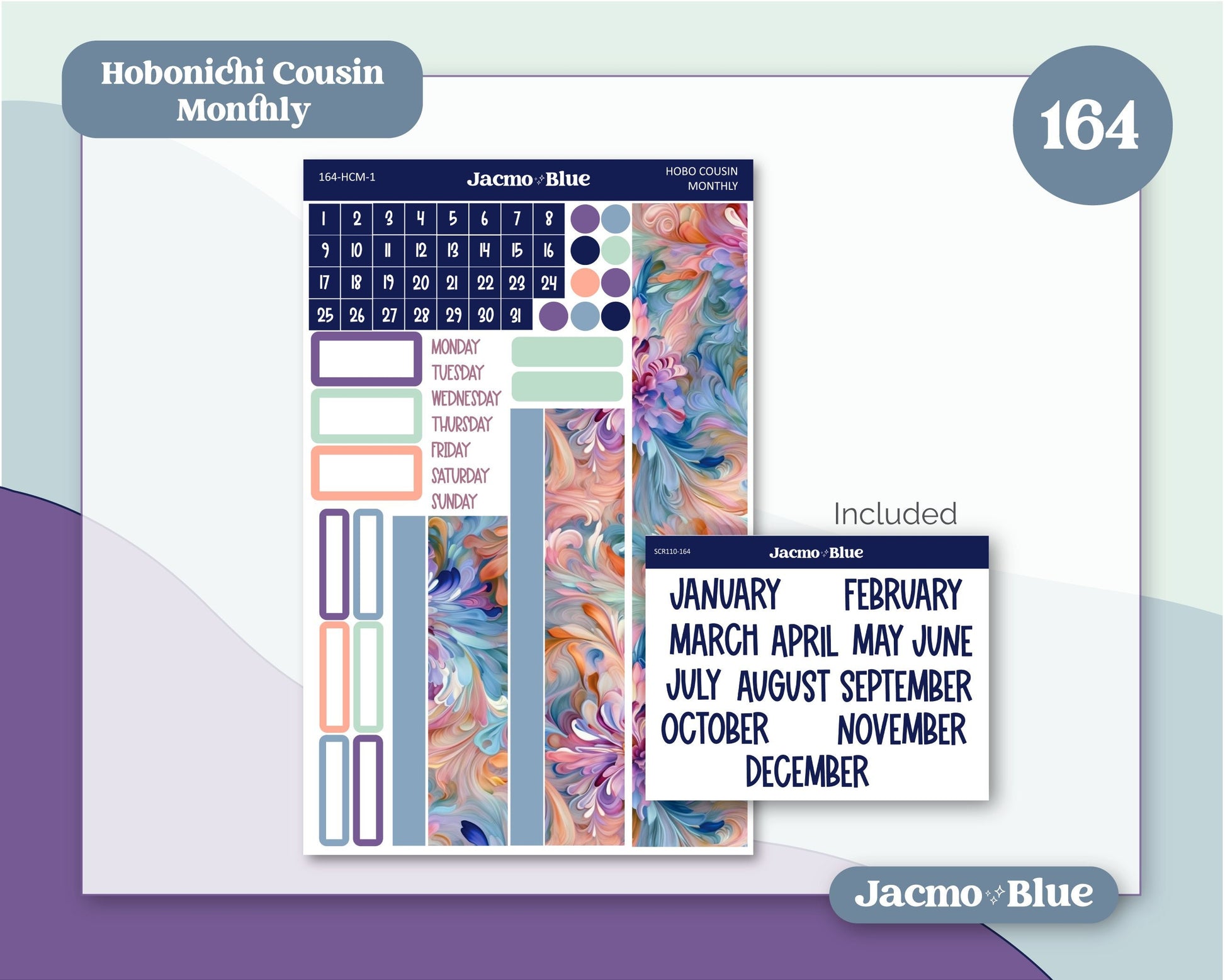 Fantasy Botanicals Hobonichi Cousin Monthly Planner Stickers Kit 164