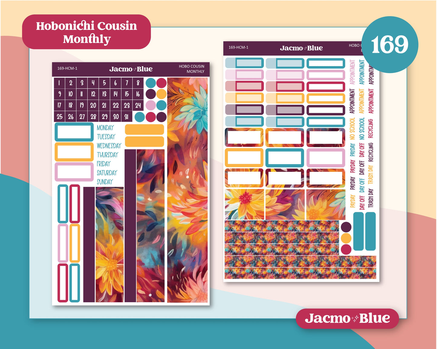 Fantasy Botanicals Hobonichi Cousin Monthly Planner Stickers Kit 169