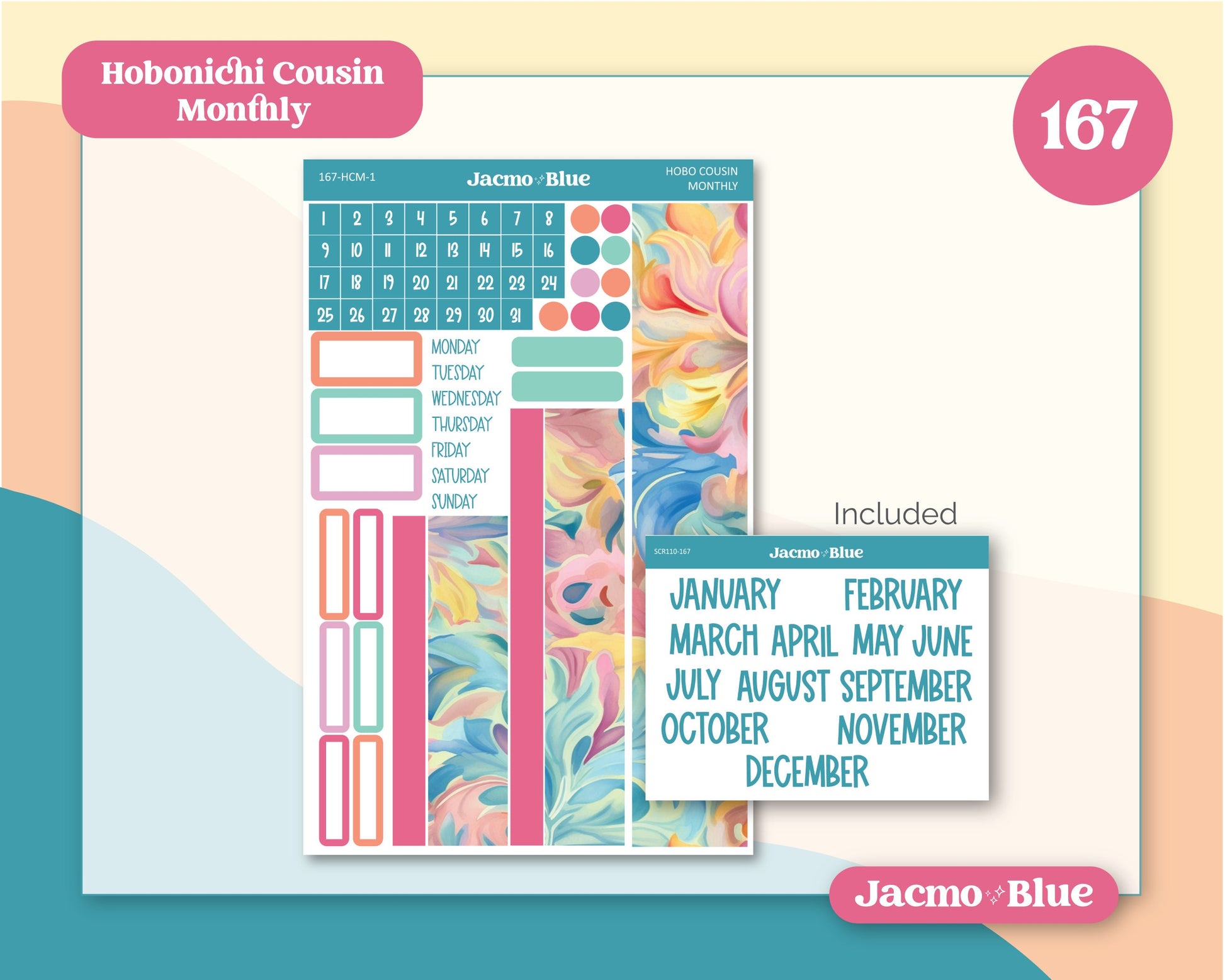 Fantasy Botanicals Hobonichi Cousin Monthly Planner Stickers Kit 167