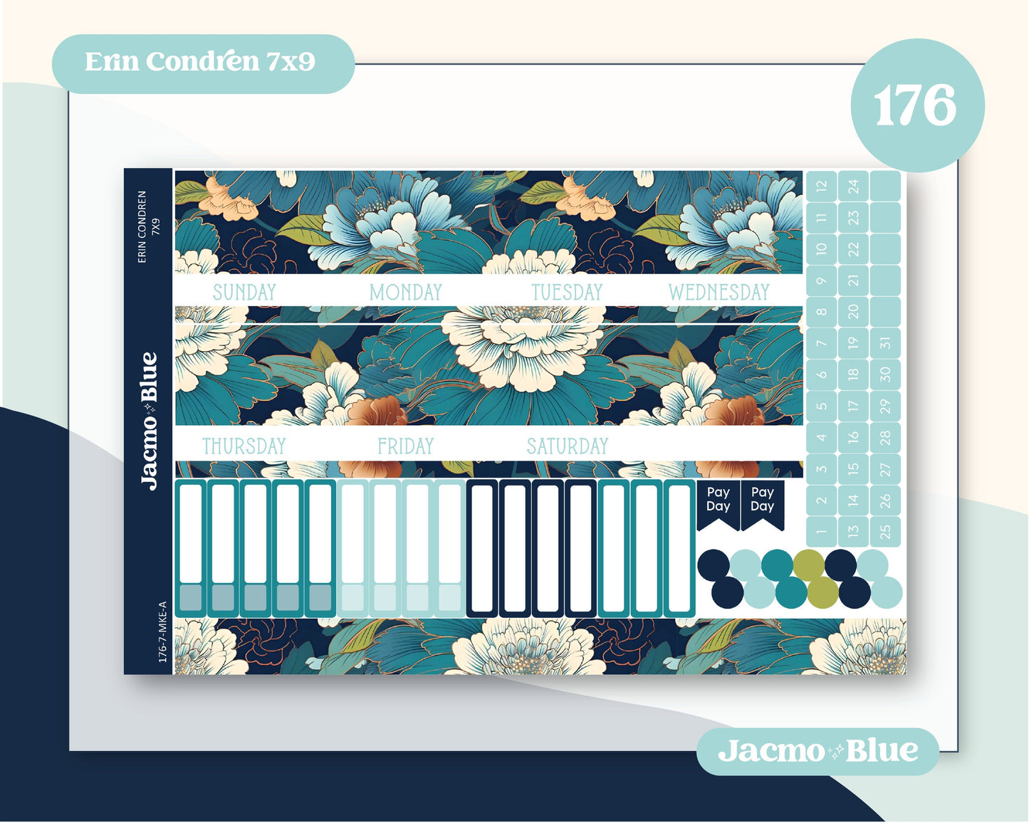 Erin Condren 7x9 Kit 176 Vintage Kimono Monthly Planner Sticker Kit