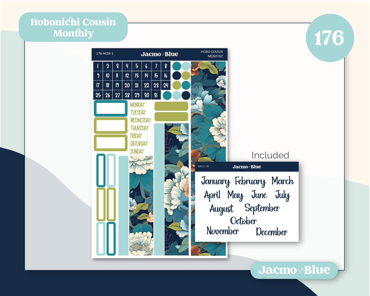 Hobonichi Cousin Monthly Planner Stickers Kit 176 Vintage Kimono