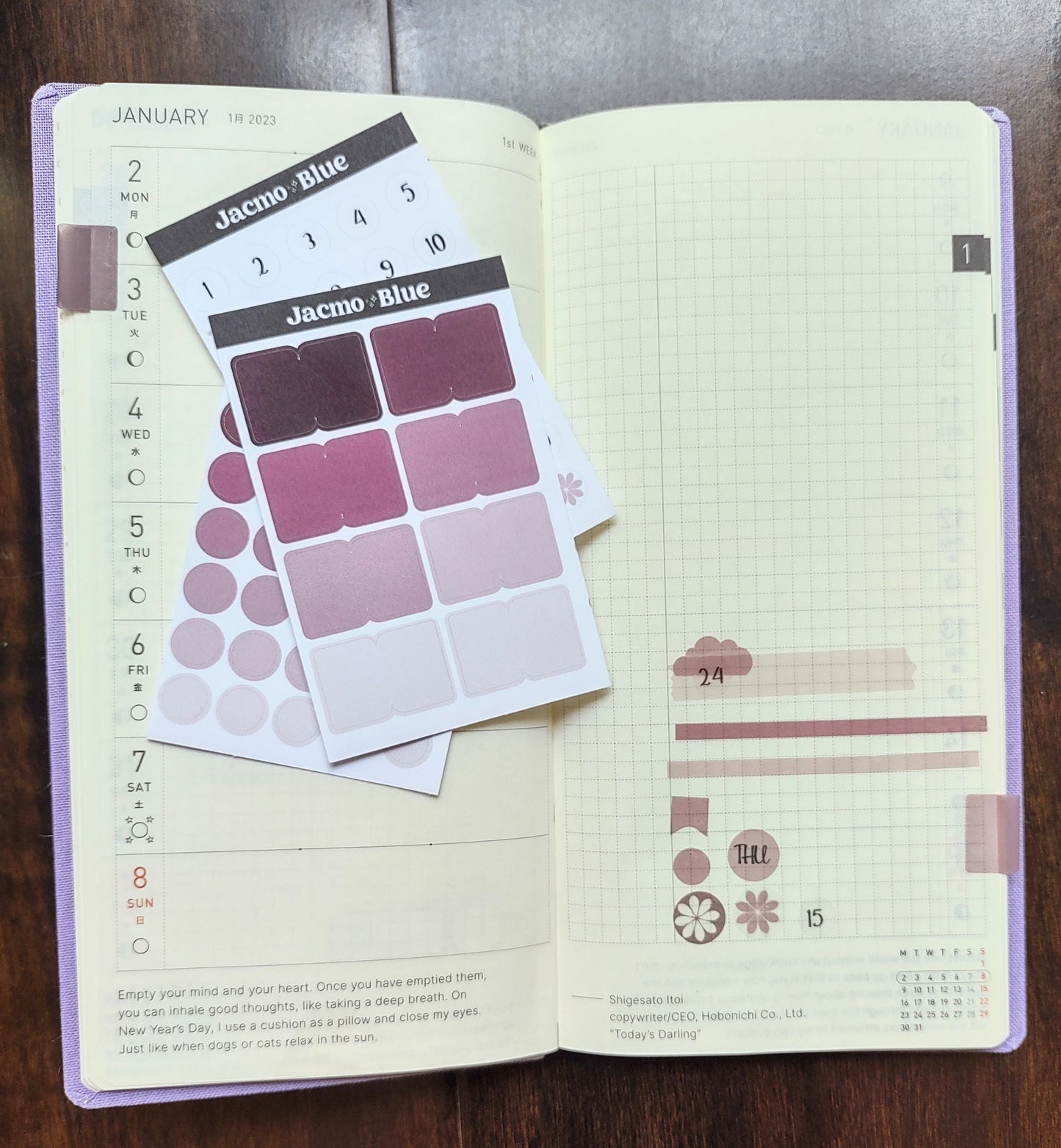 Vintage Kimono Kit 176 Mini's Weekly Planner Stickers Transparent Hobonichi Bullet