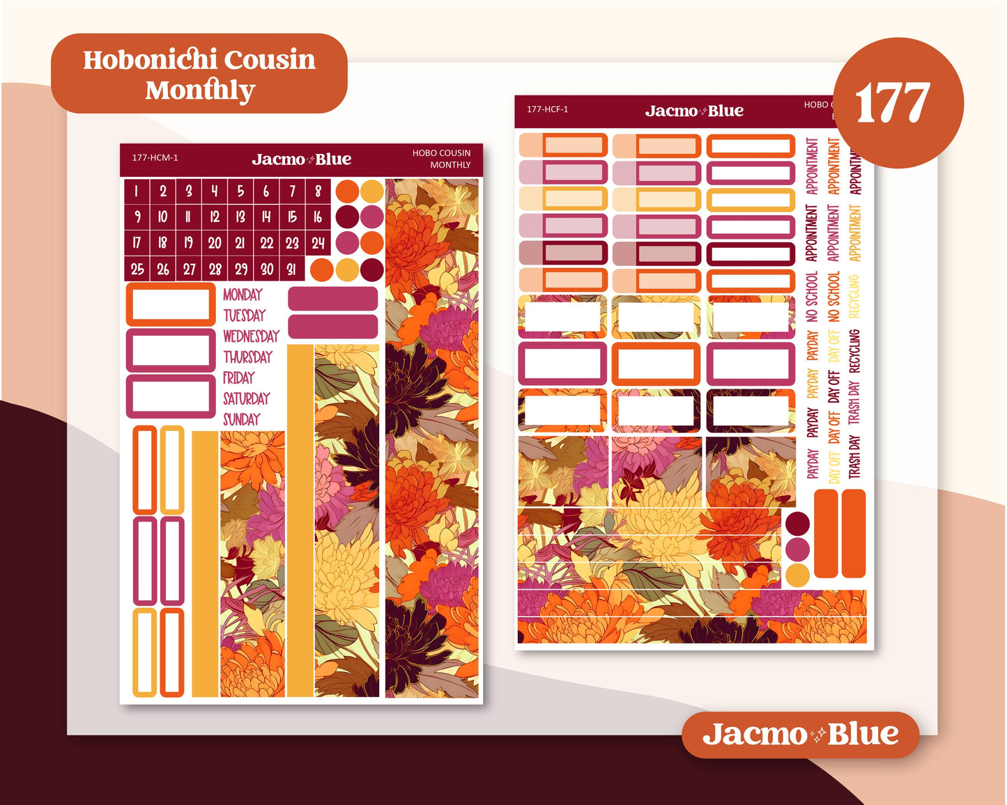 Hobonichi Cousin Monthly Planner Stickers Kit 177 Vintage Kimono