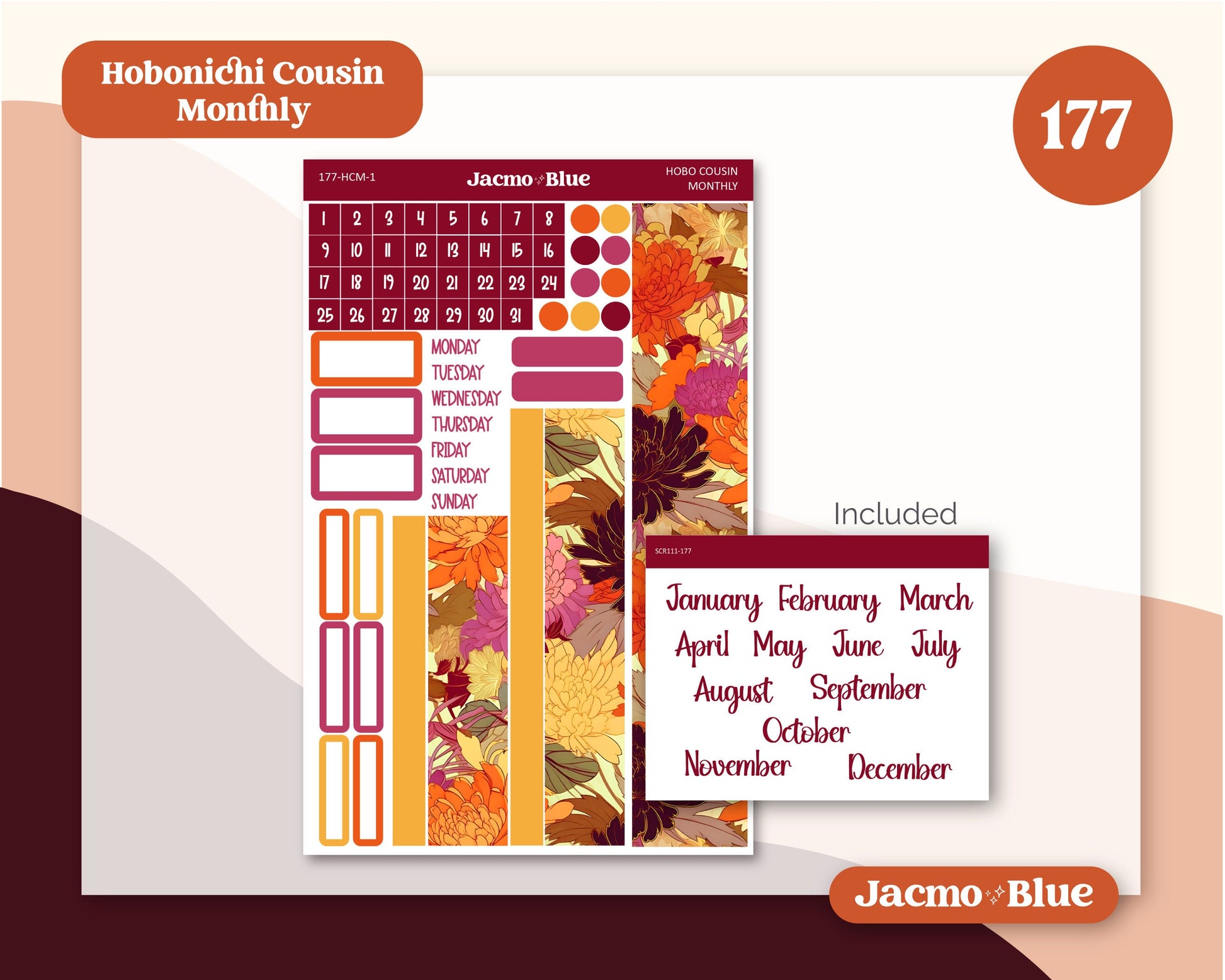 Hobonichi Cousin Monthly Planner Stickers Kit 177 Vintage Kimono