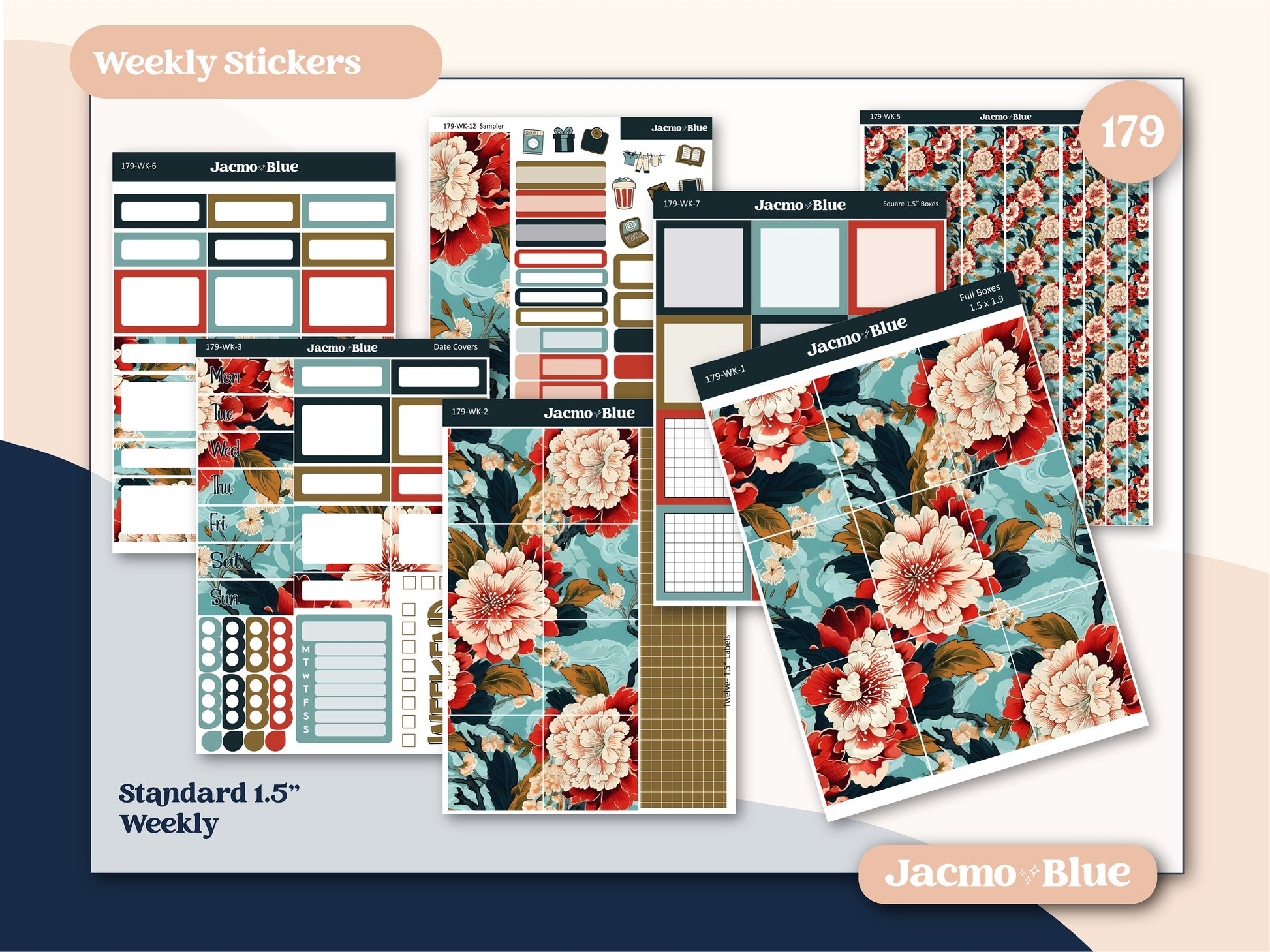 Vintage Kimono Weekly Sticker Kit Vertical Planner Stickers Kit 179