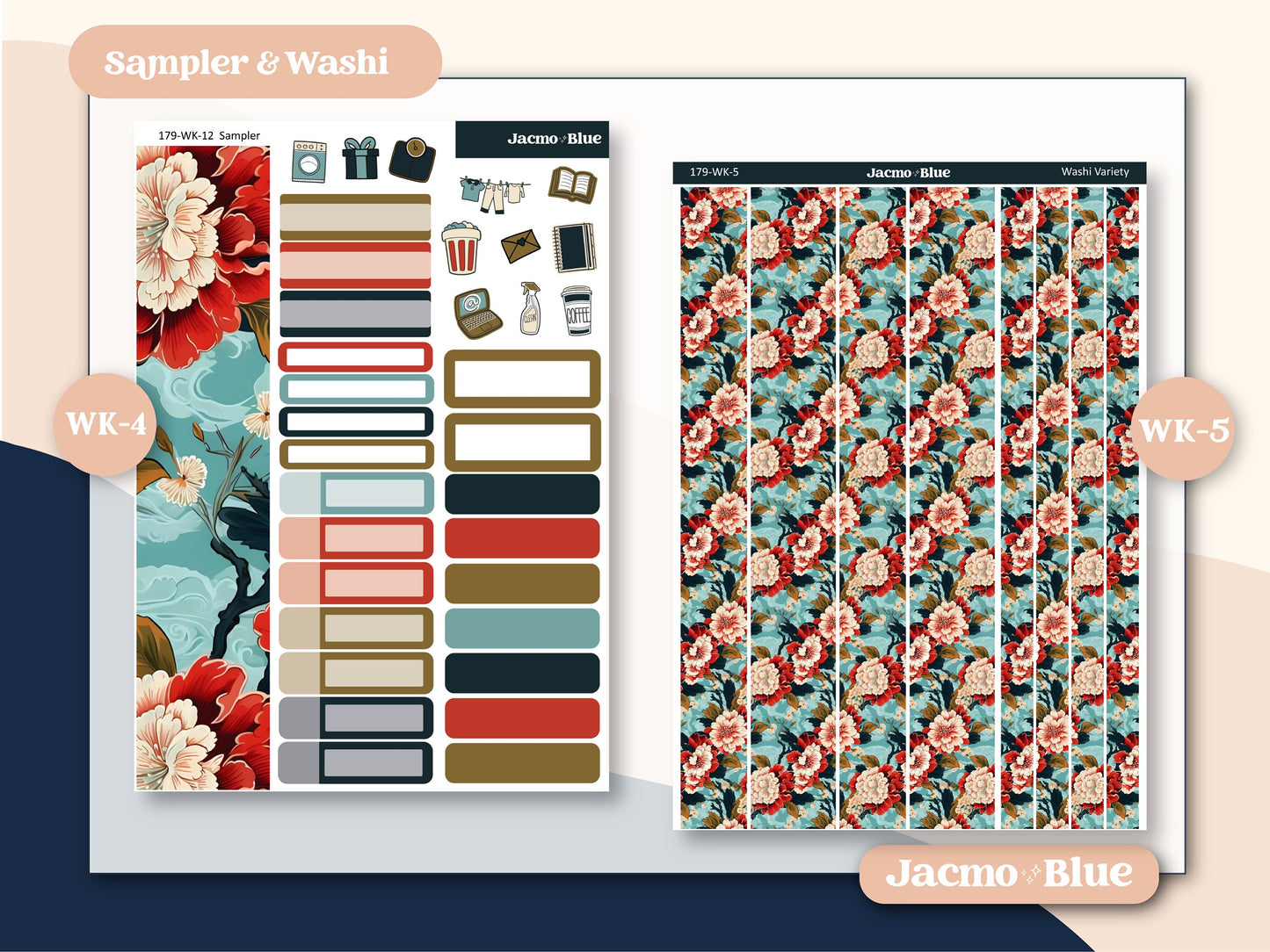 Vintage Kimono Weekly Sticker Kit Vertical Planner Stickers Kit 179