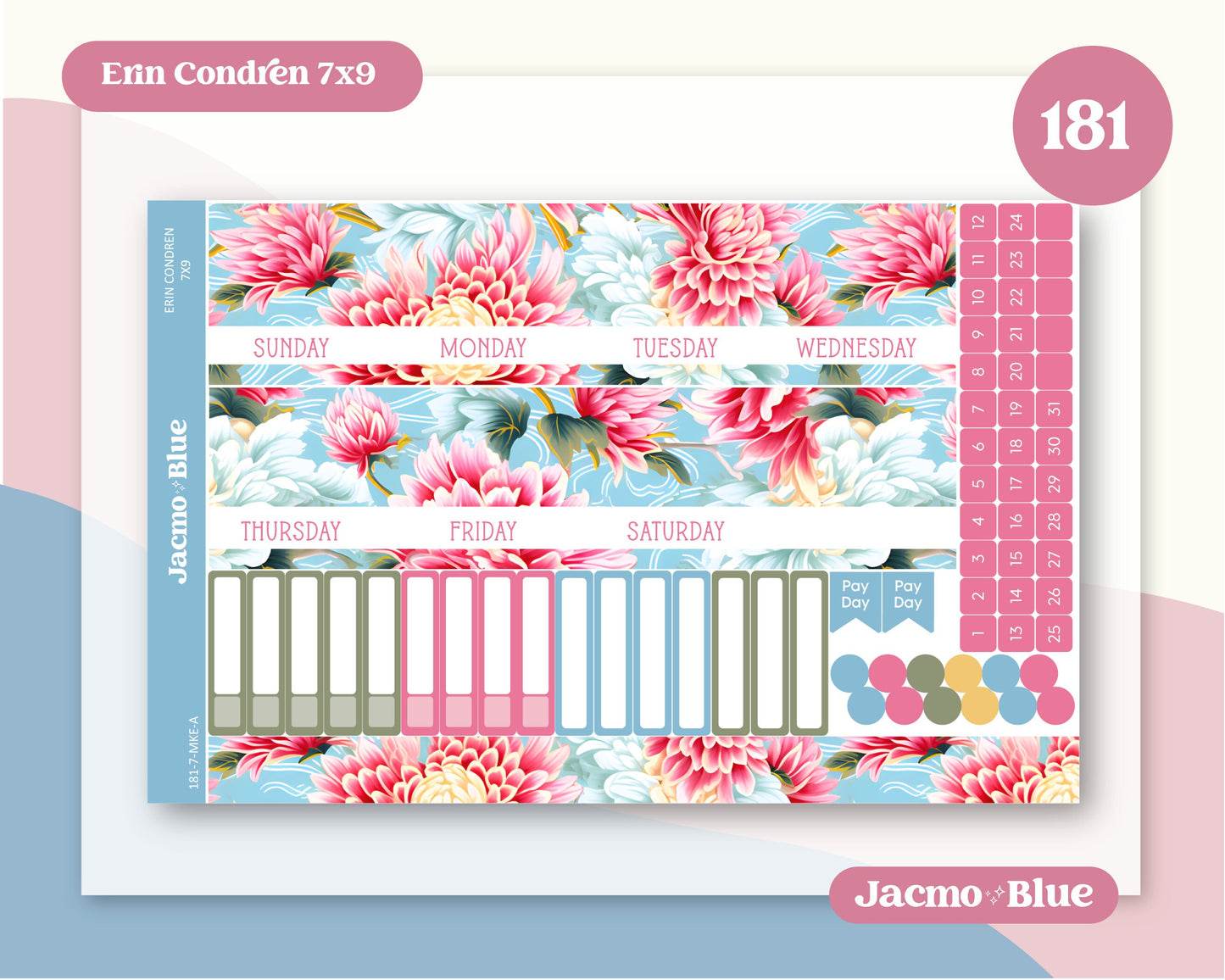 Erin Condren 7x9 Kit 181 Vintage Kimono Monthly Planner Sticker Kit