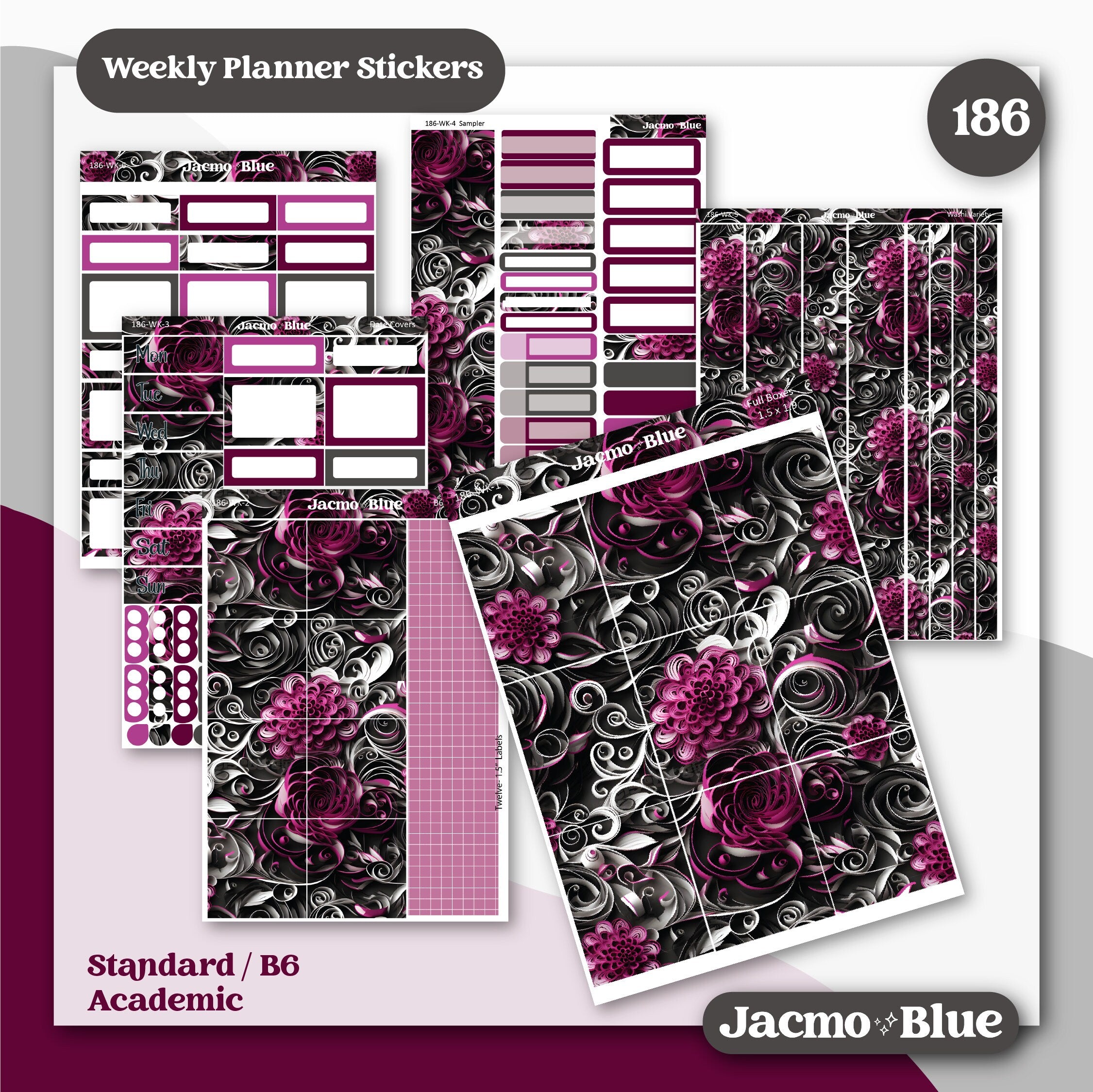 Check Weekly Sticker Weekly Sticker Kit Vertical Planner Stickers Kit 186 Dark Drama – JacmoBlue