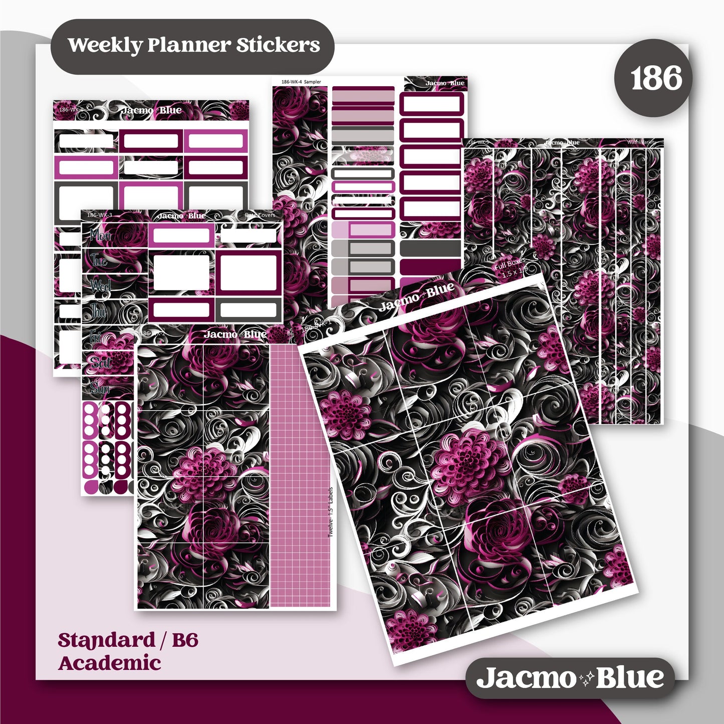 Weekly Sticker Kit Vertical Planner Stickers Kit 186 Dark Drama