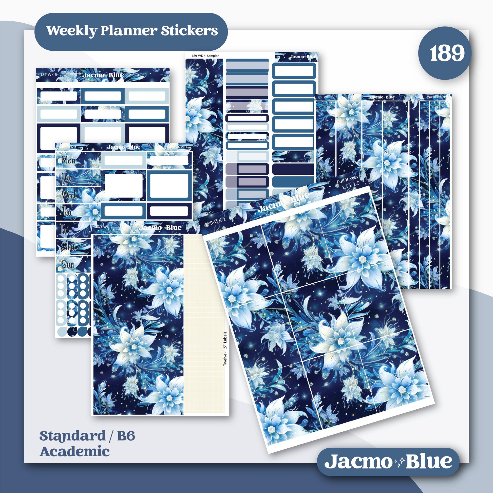 Weekly Planner Sticker Kit Vertical Planner Stickers Kit 189 Frosty Floral