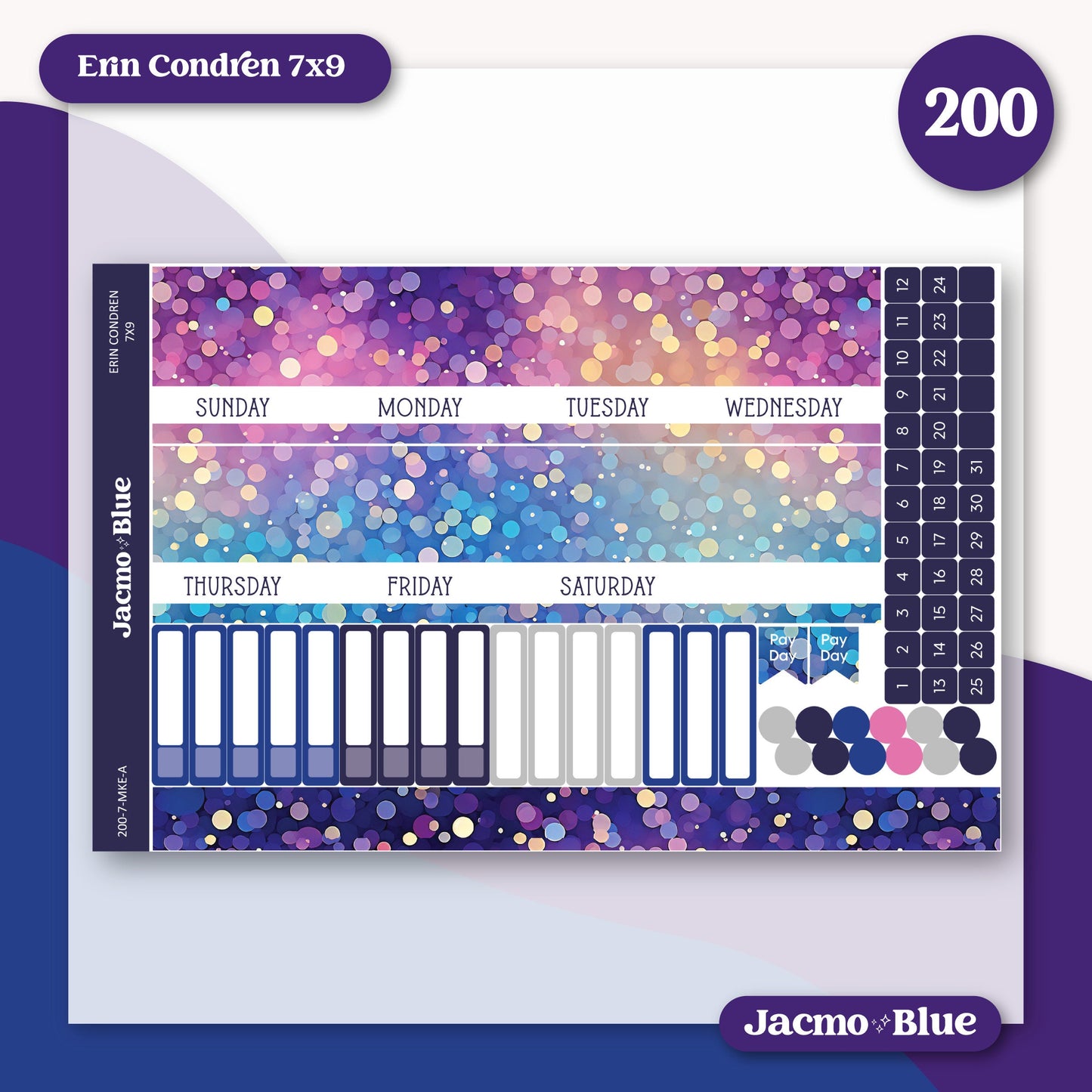 Erin Condren 7x9 Kit 200 Monthly Planner Sticker Kit Midnight Sparkles