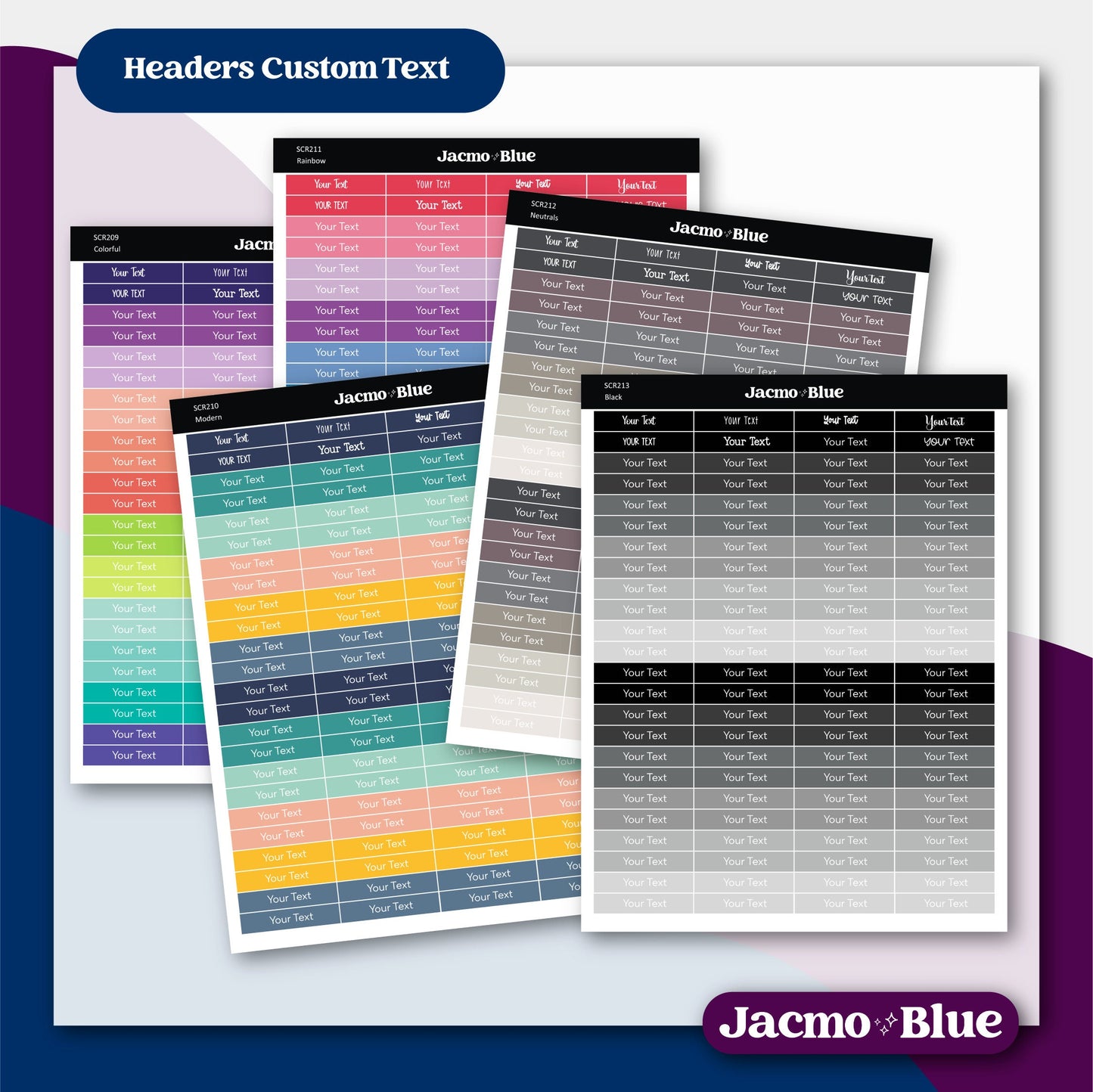 Custom Text Header Strips Planner Stickers - 1.45" wide