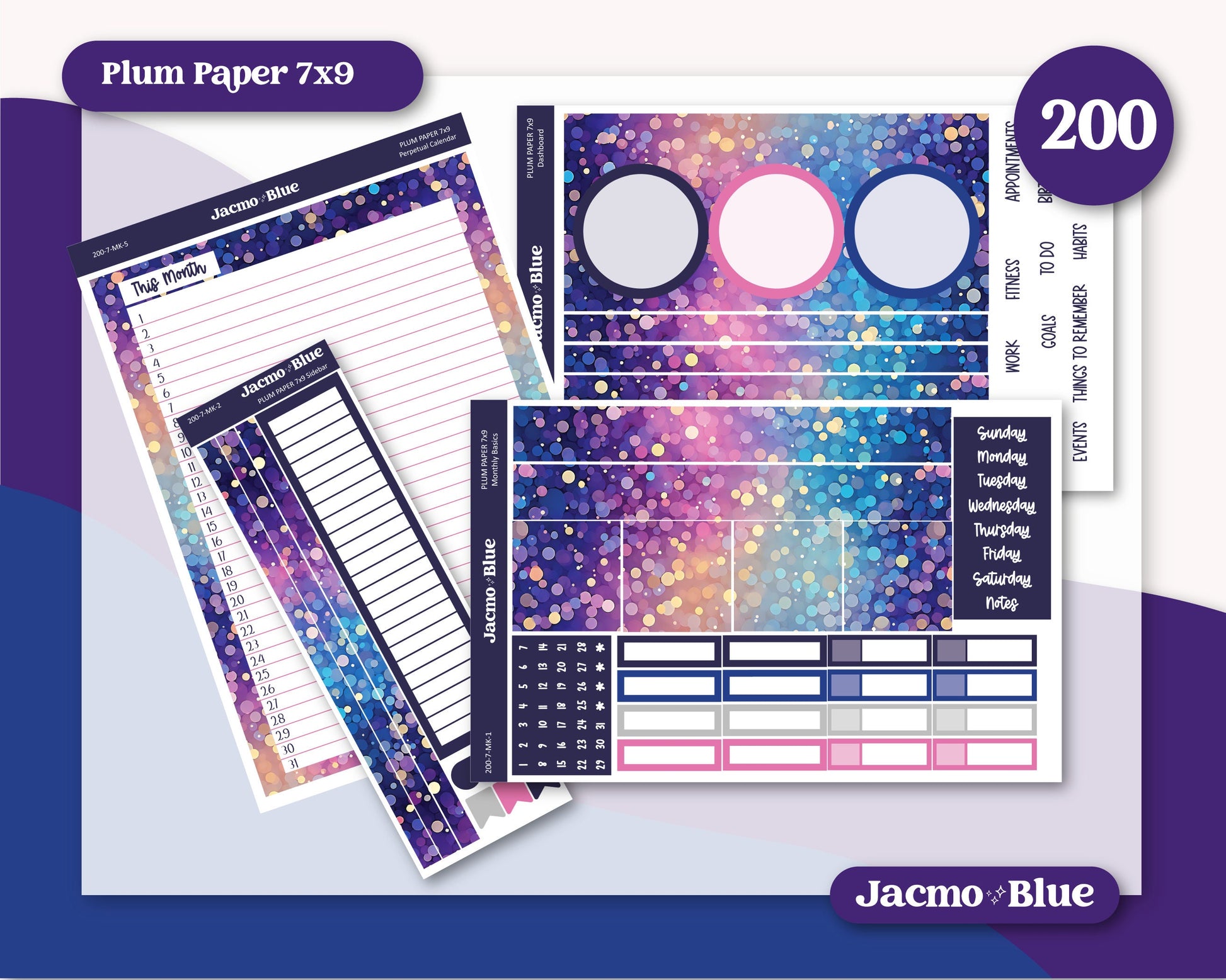 Plum Paper 7x9 Monthly & Highlights Kit Planner Stickers Kit 200