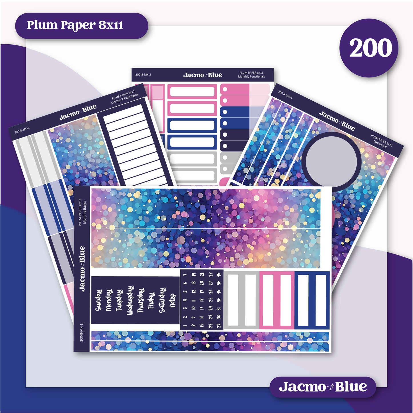 Plum Paper 8.5 x 11 Monthly Sticker Kit - Kit 200 Midnight Sparkles