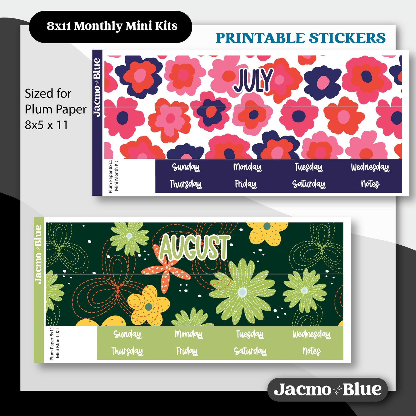 PRINTABLE 8x11 Monthly Stickers Mini Kits Plum Paper Planner Print and Cut