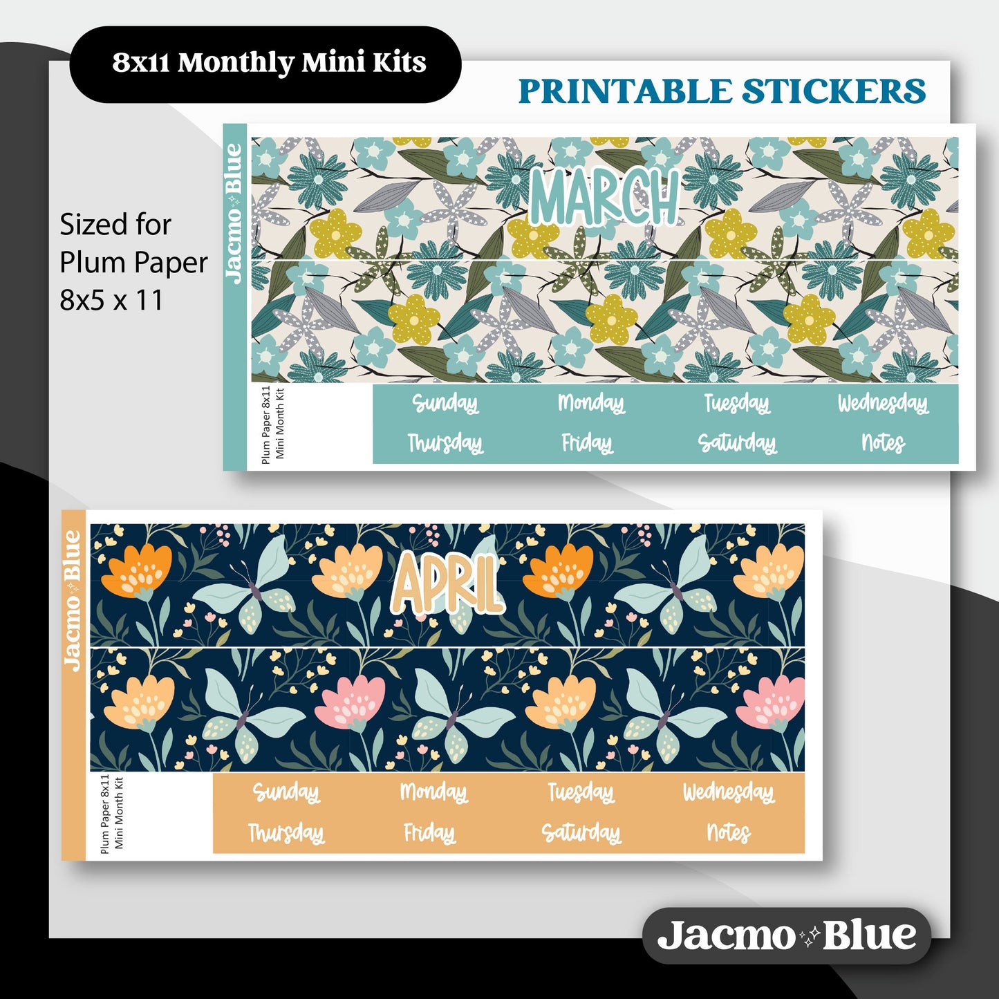 PRINTABLE 8x11 Monthly Stickers Mini Kits Plum Paper Planner Print and Cut